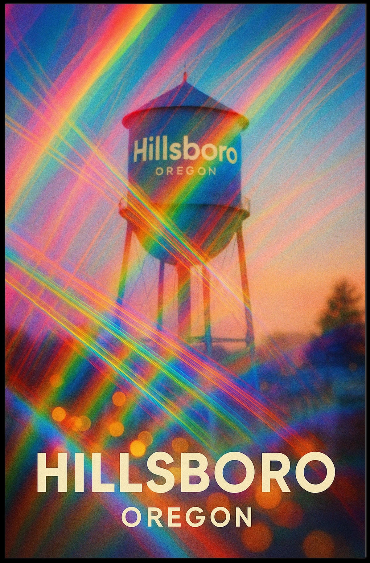 Hillsboro Water Tower Cityscape Vibrant Photography Poster