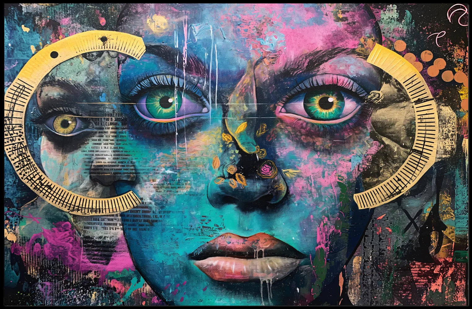 Surreal Vibrant Collage Poster with Colorful Eyes