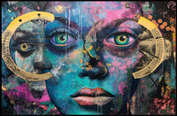 Surreal Vibrant Collage Poster with Colorful Eyes