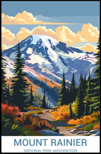 Mount Rainier Vintage National Park Adventure Poster