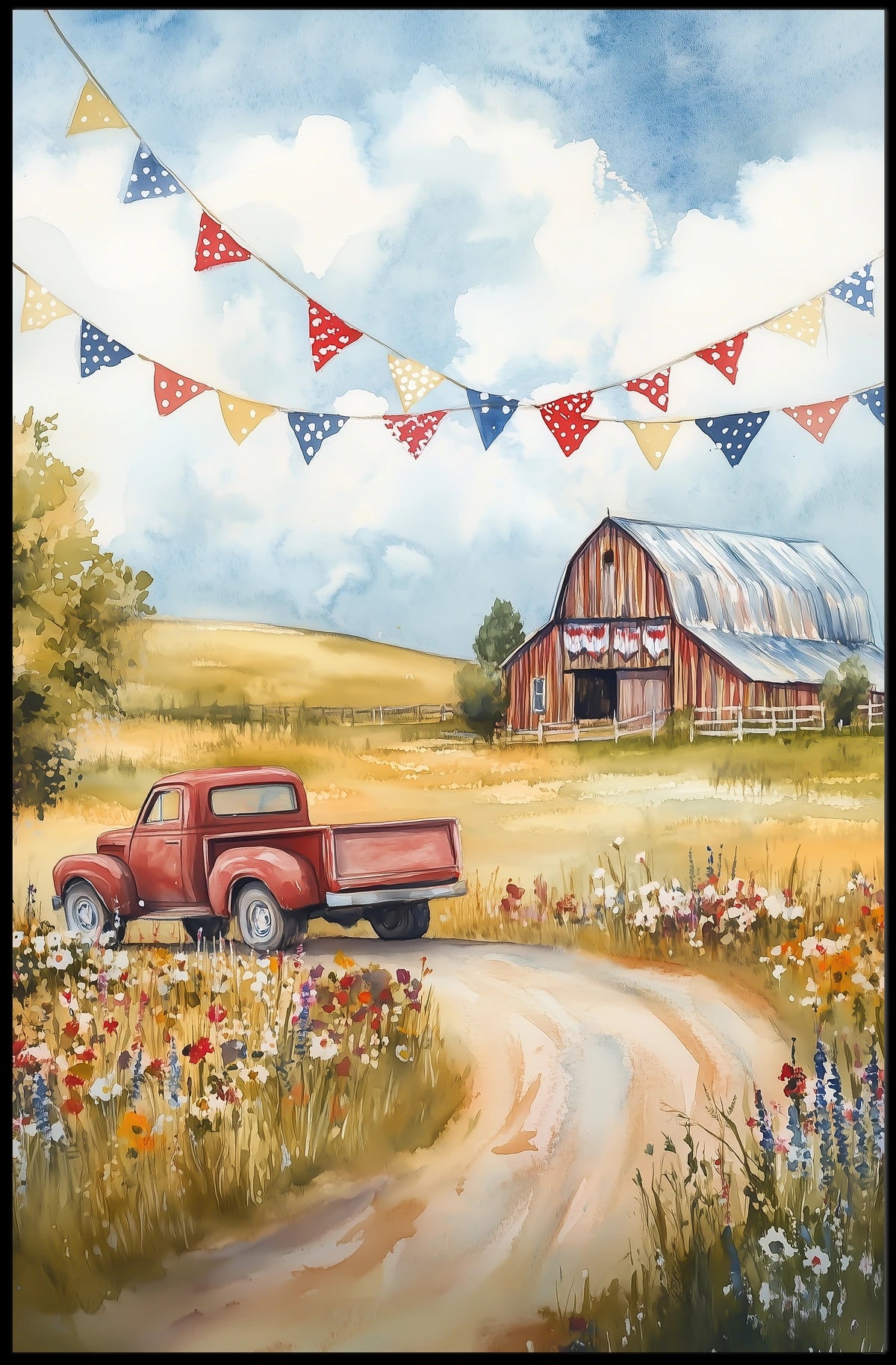 Vintage Pickup Truck Abstract Art Print Wall Decor Poster