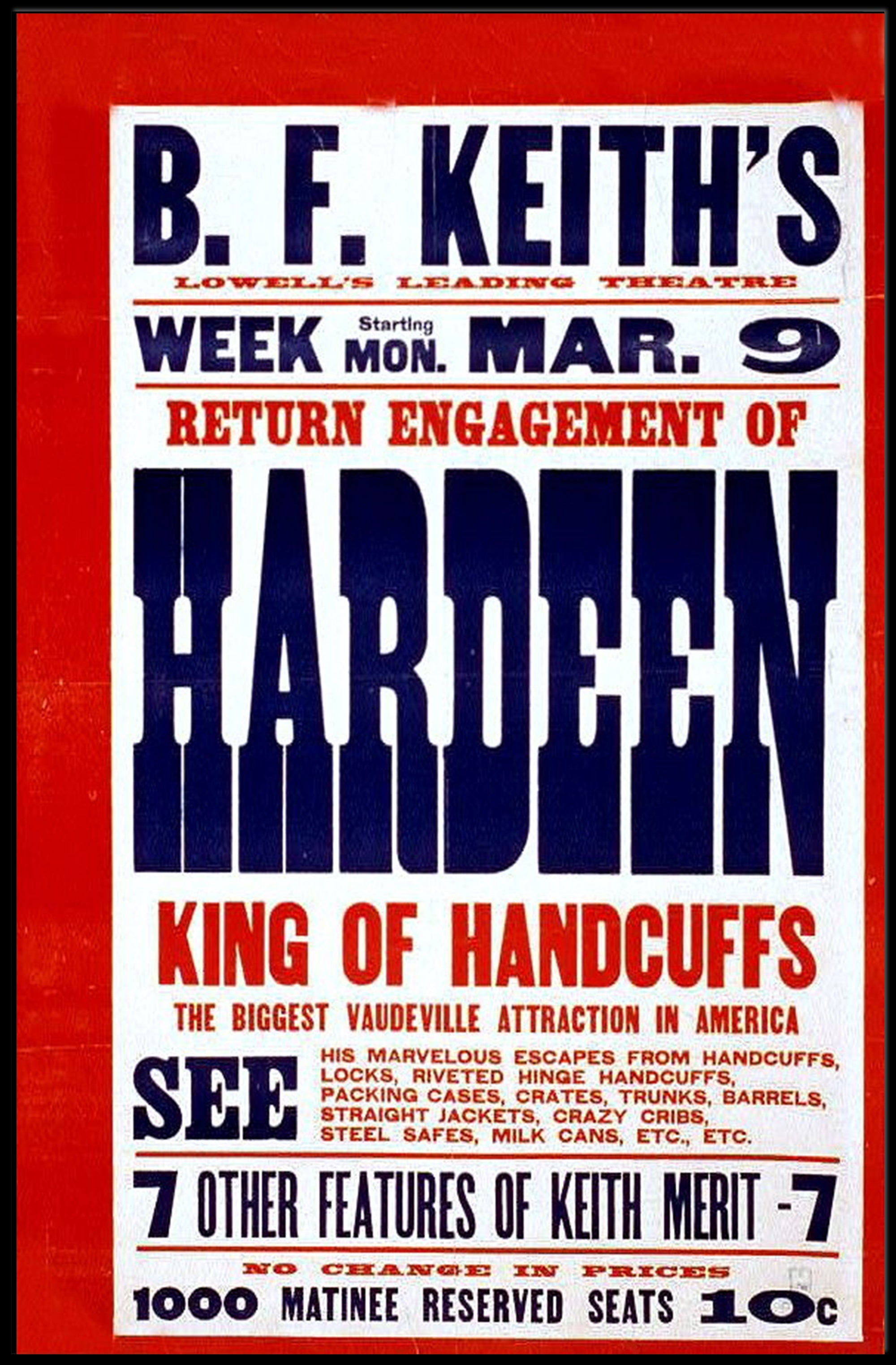 Vaudeville Magic Act Hardeen Historical or Presidential Poster