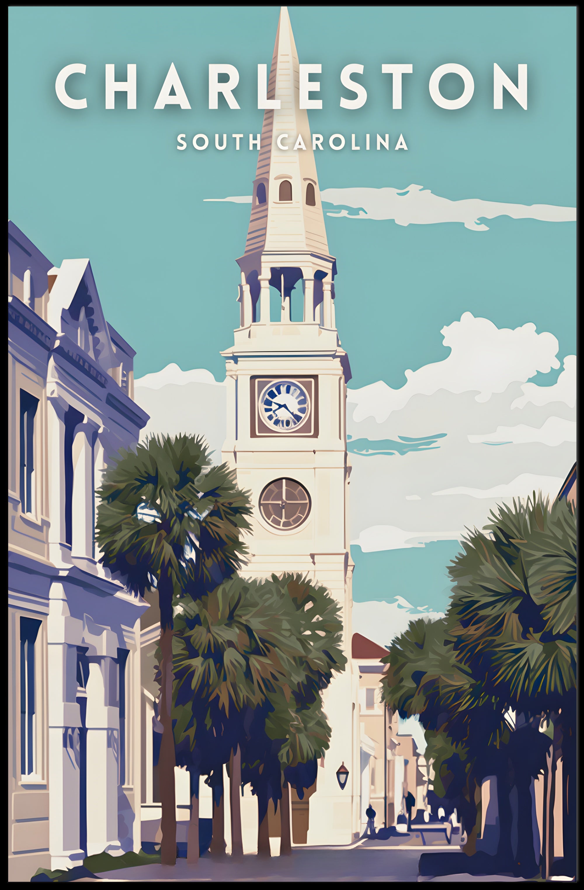 Charleston Clock Tower Vintage Travel Poster