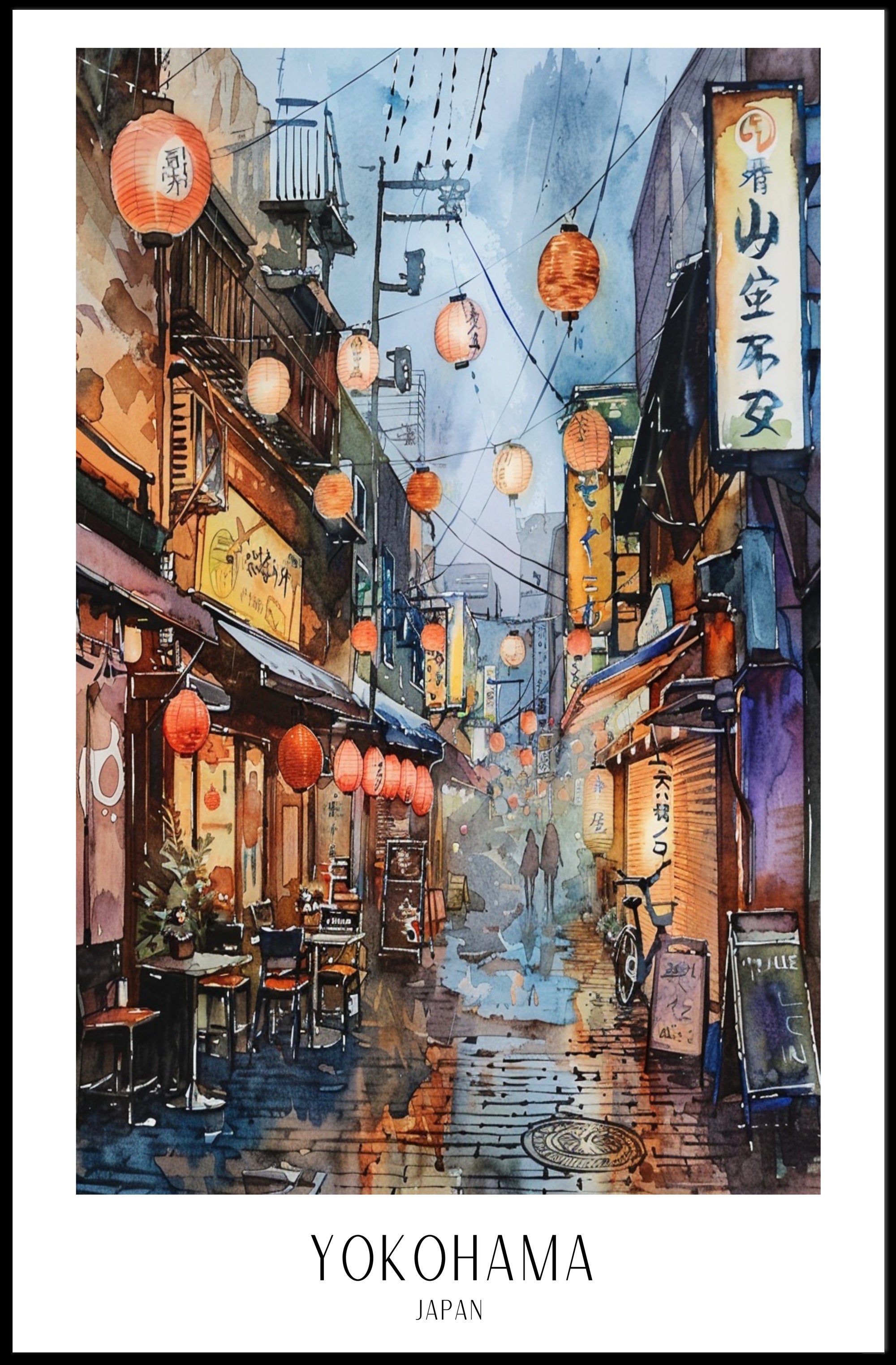 Yokohama Street Scene Poster PosterGoat