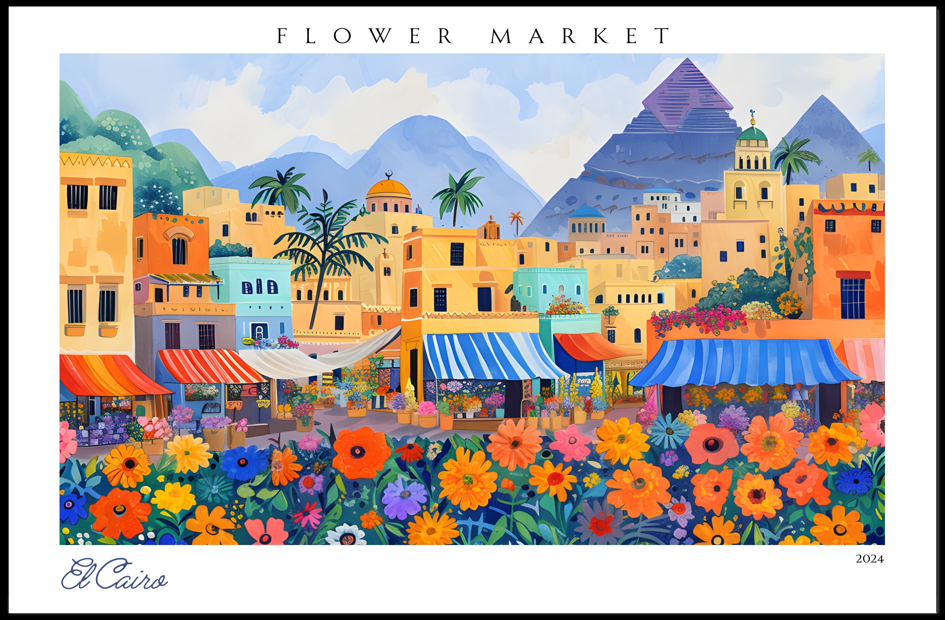 Vibrant Flower Market in El Cairo Poster PosterGoat