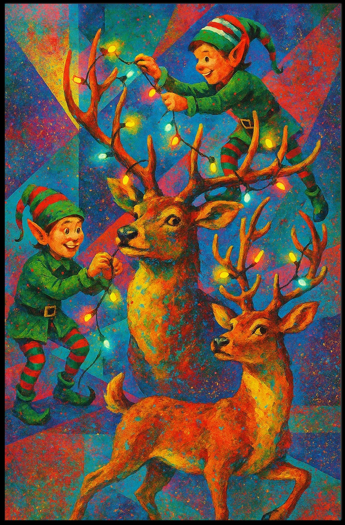 Festive Elves and Reindeer Poster