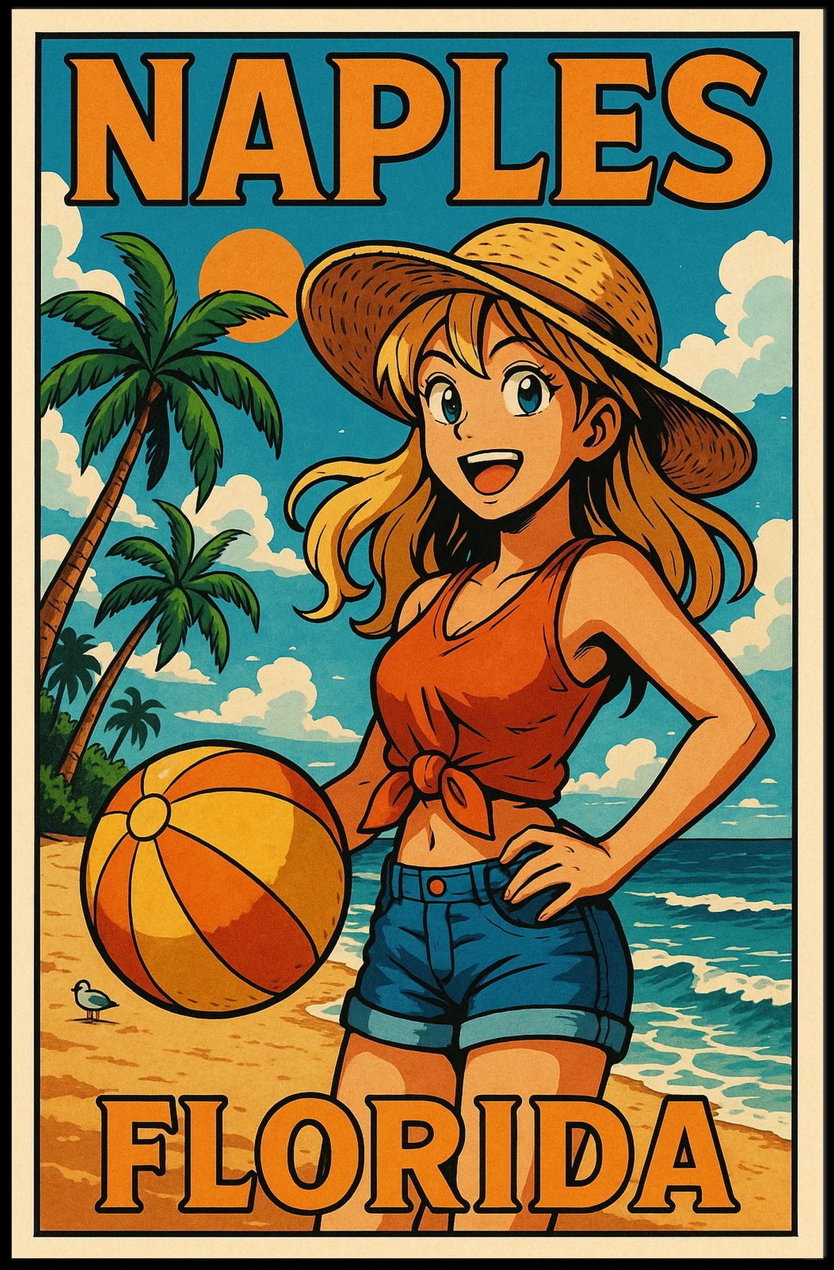 Naples Florida Beach Vibes Poster Coastal Wall Art 18x24