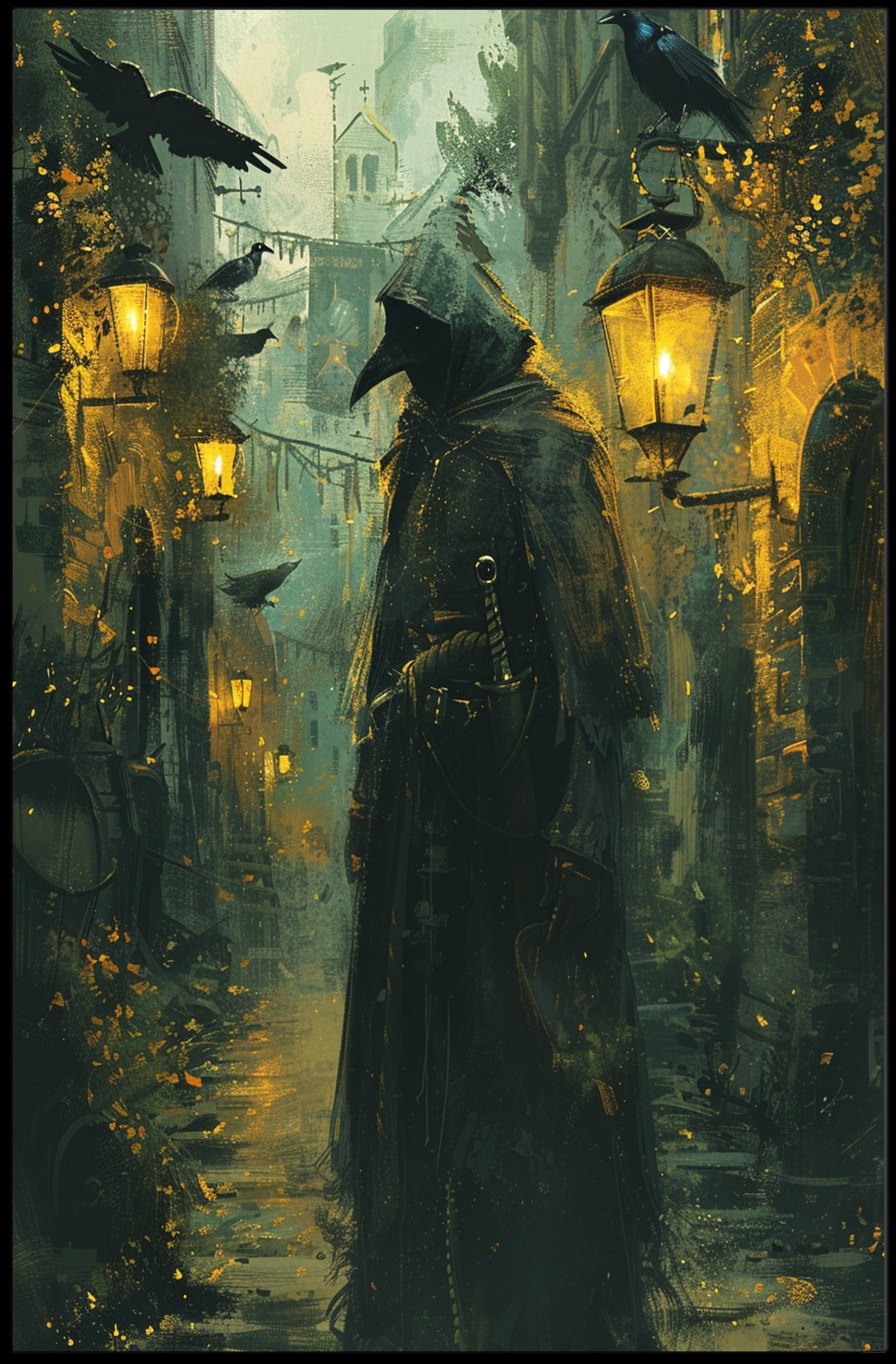 Medieval Plague Doctor Gothic Illustration Poster PosterGoat
