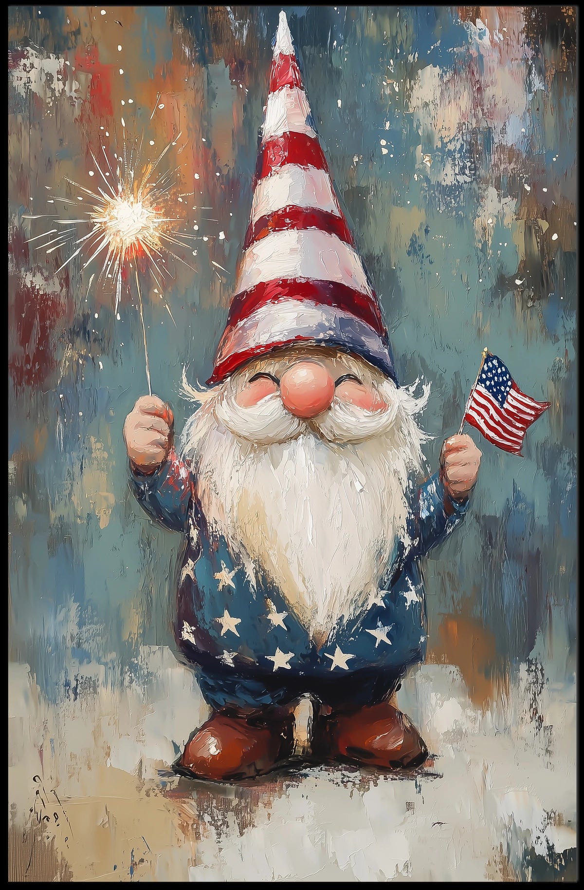 patriotic gnome holding a sparkler Poster
