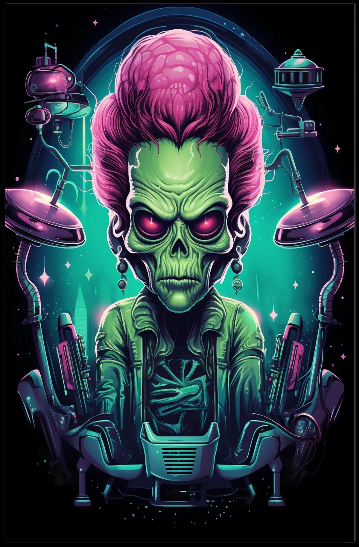 Alien Commander Sci-Fi Illustration Poster