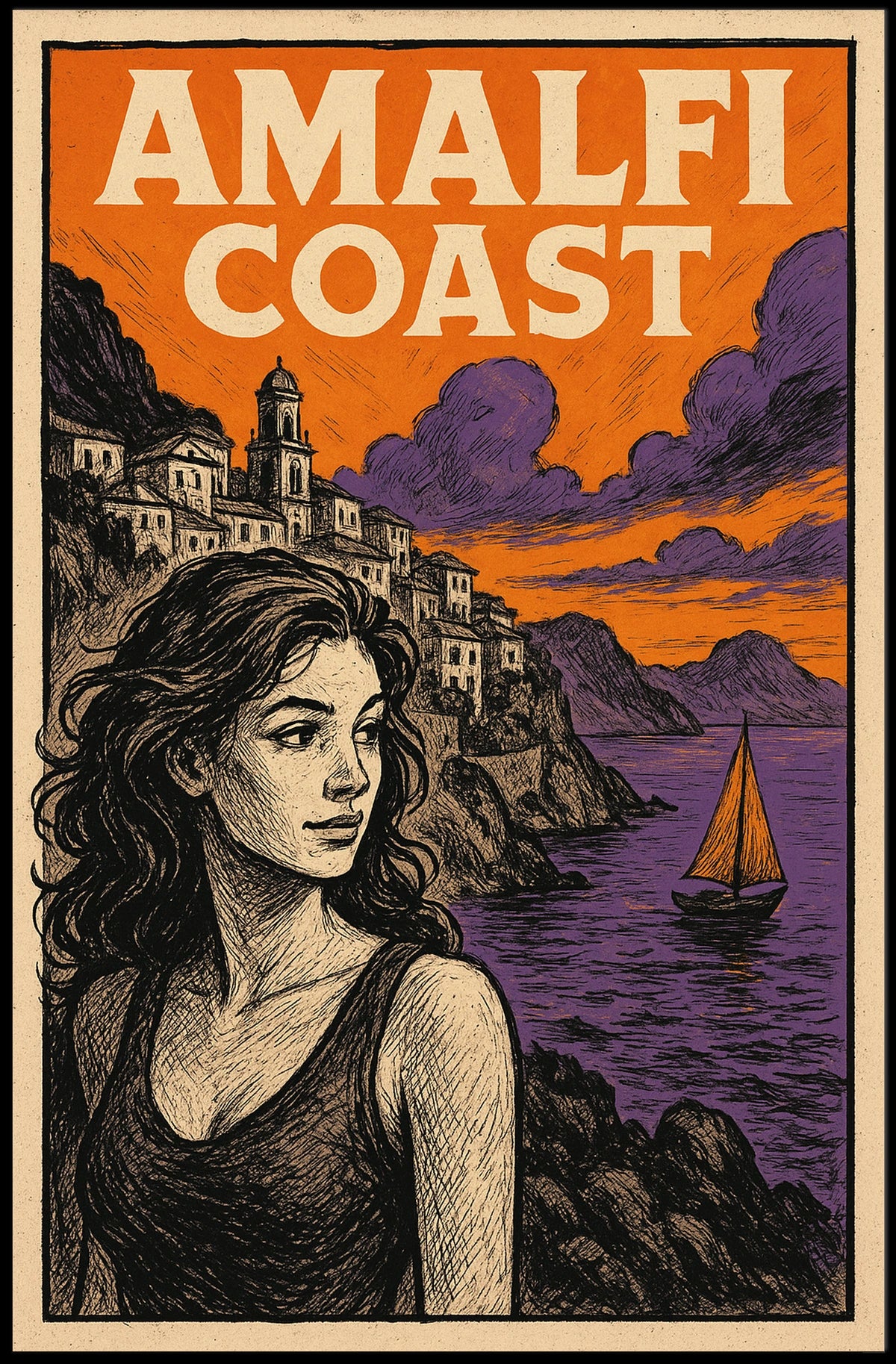 Amalfi Coast Poster Wall Art Coastal Landscape Decor