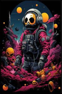 Astronaut in Psychedelic Alien Landscape Poster