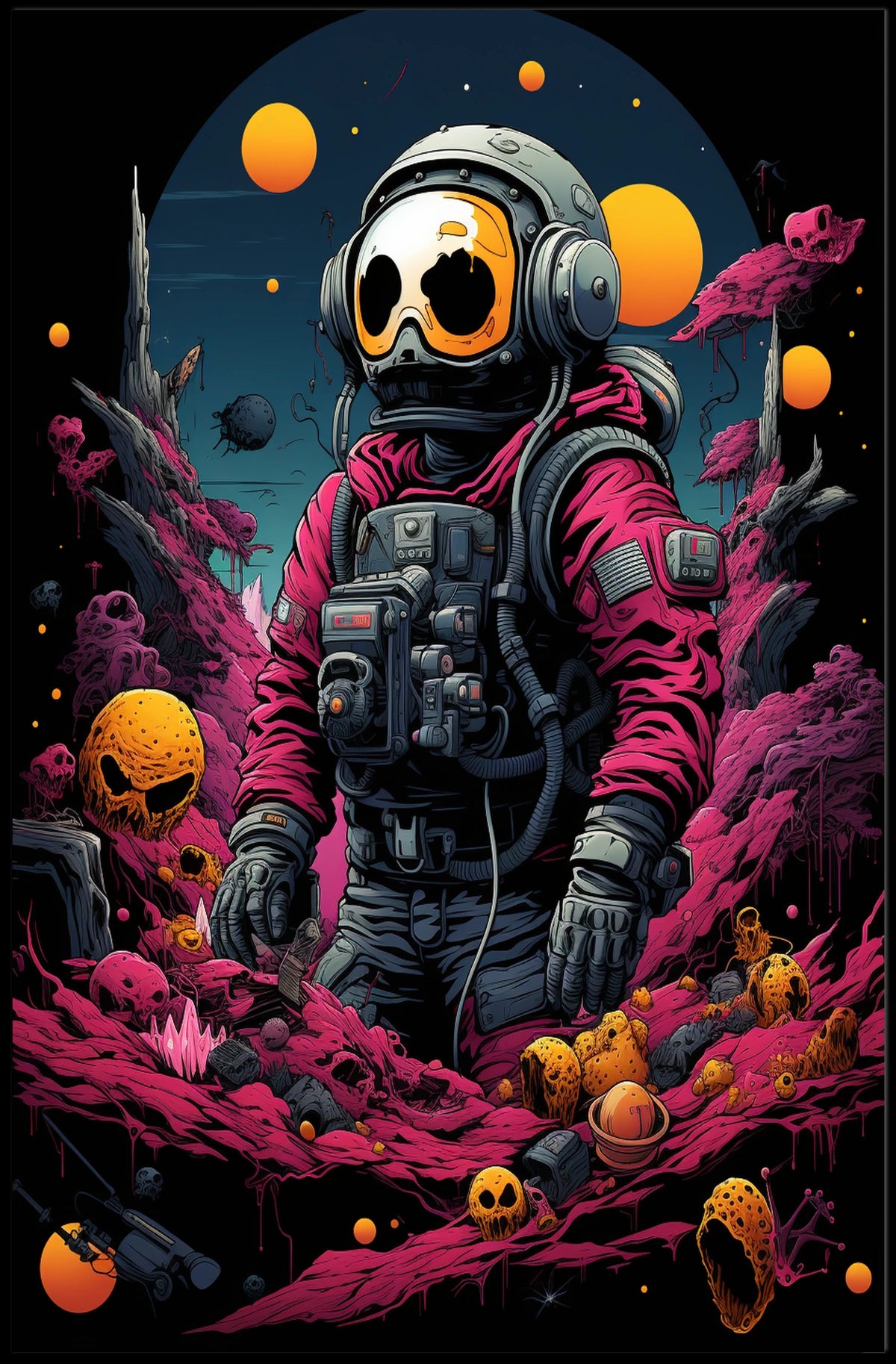 Astronaut in Psychedelic Alien Landscape Poster