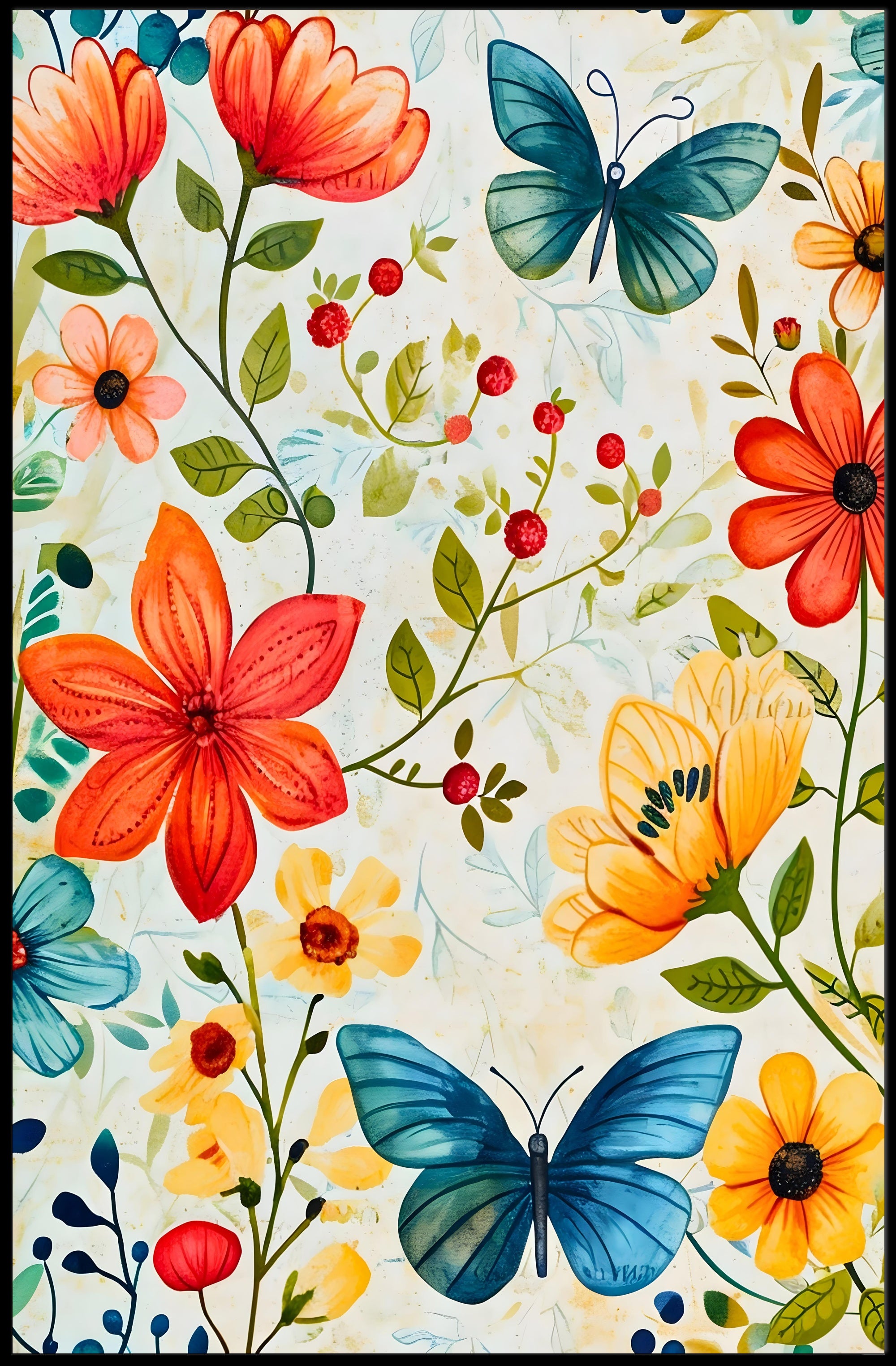Vibrant Floral Garden: Watercolor Art Poster for Homes