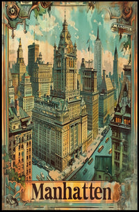 Vintage Manhattan Skyscrapers Nostalgic Urban Art Poster