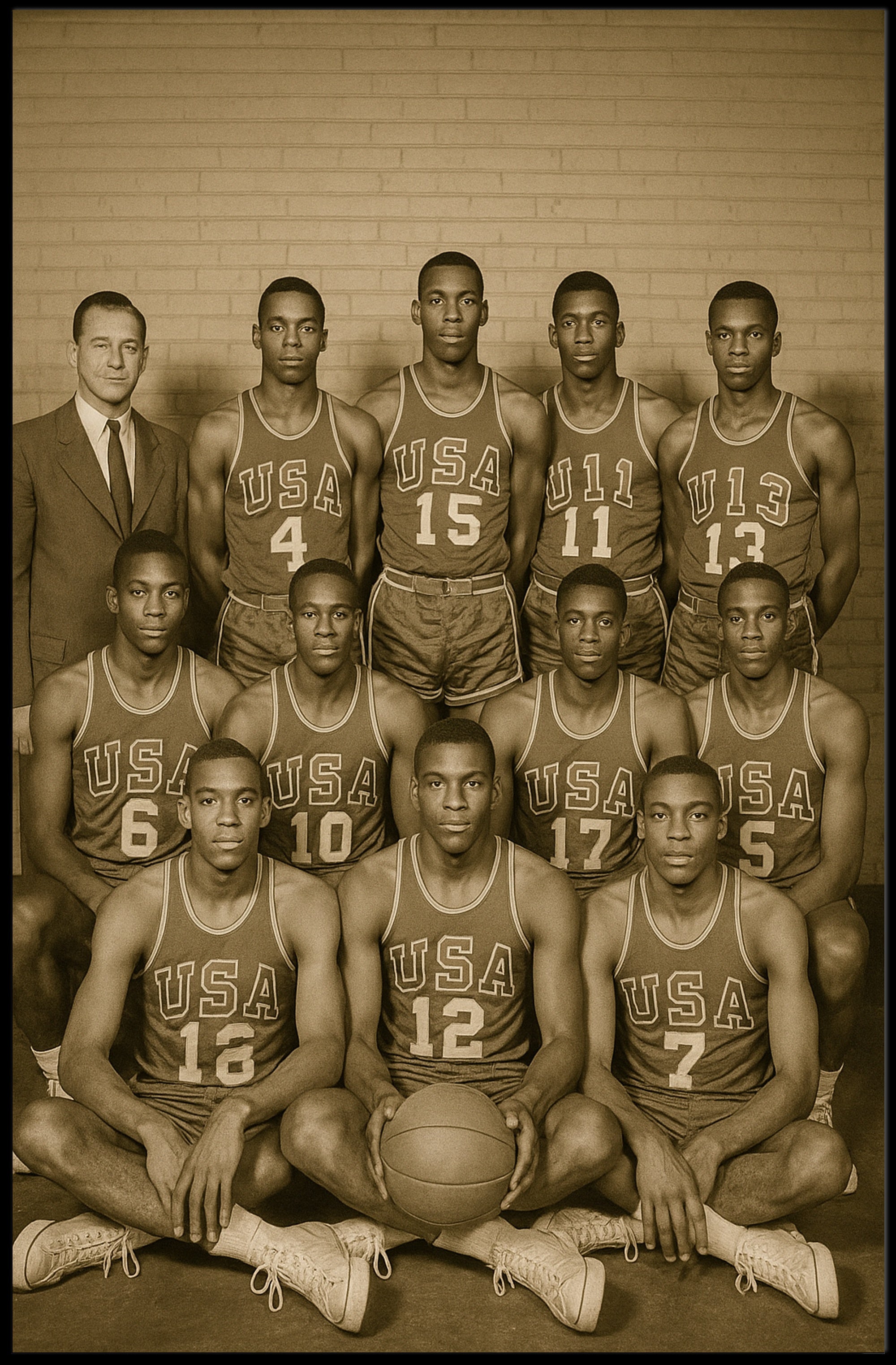USA Basketball Team Portrait Poster Vintage Sports Print