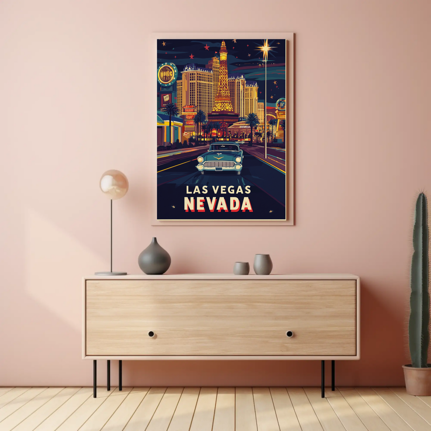 Vintage Poster Las Vegas Strip Classic Car