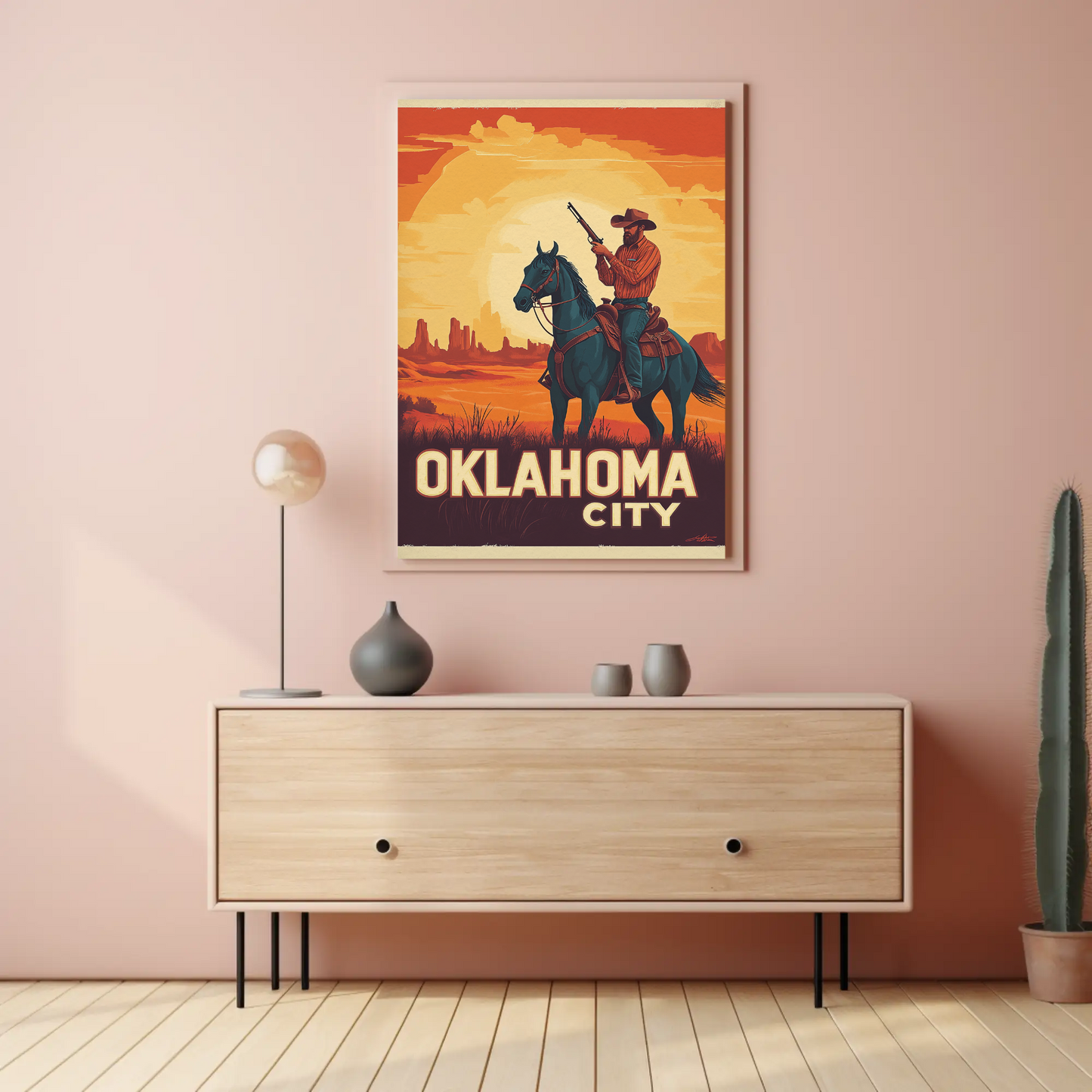 Oklahoma City Vintage Poster - Cowboy Sunset