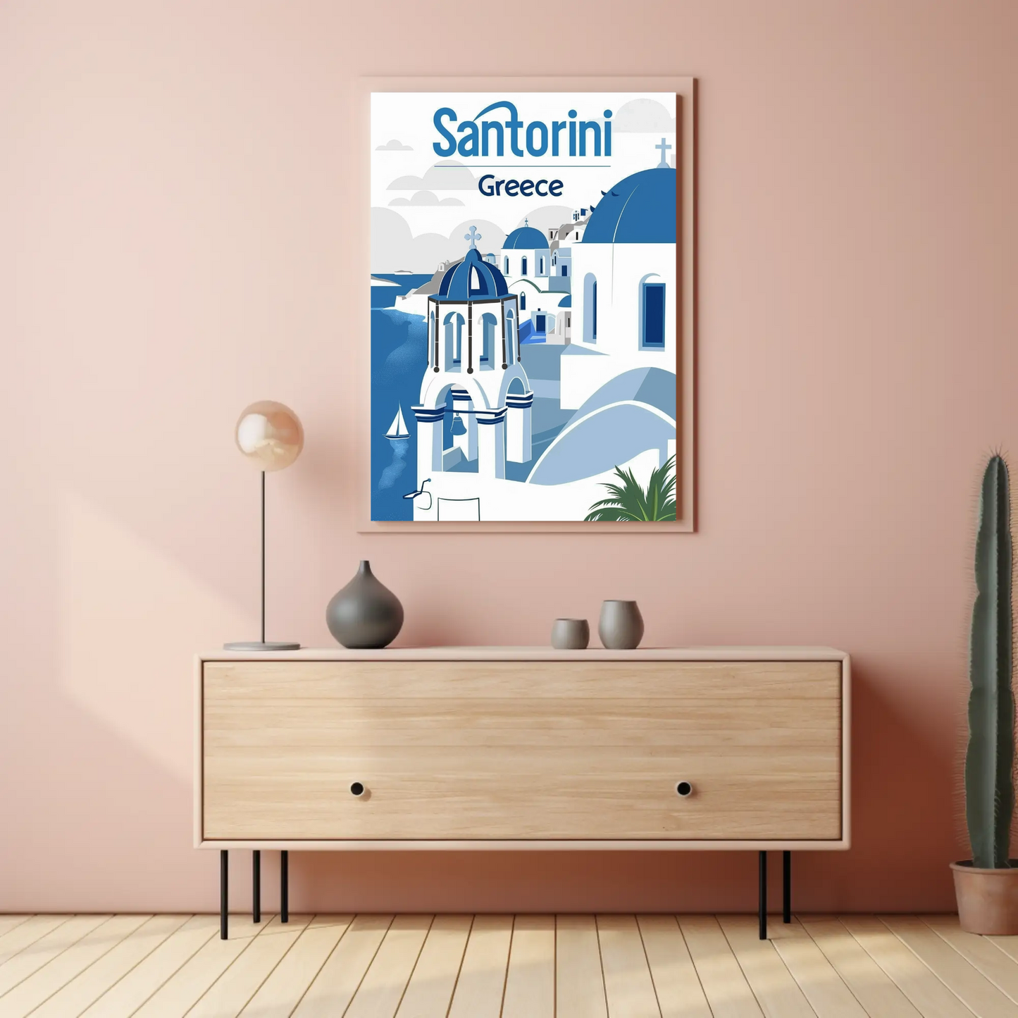Santorini, Greece Vintage Style Poster