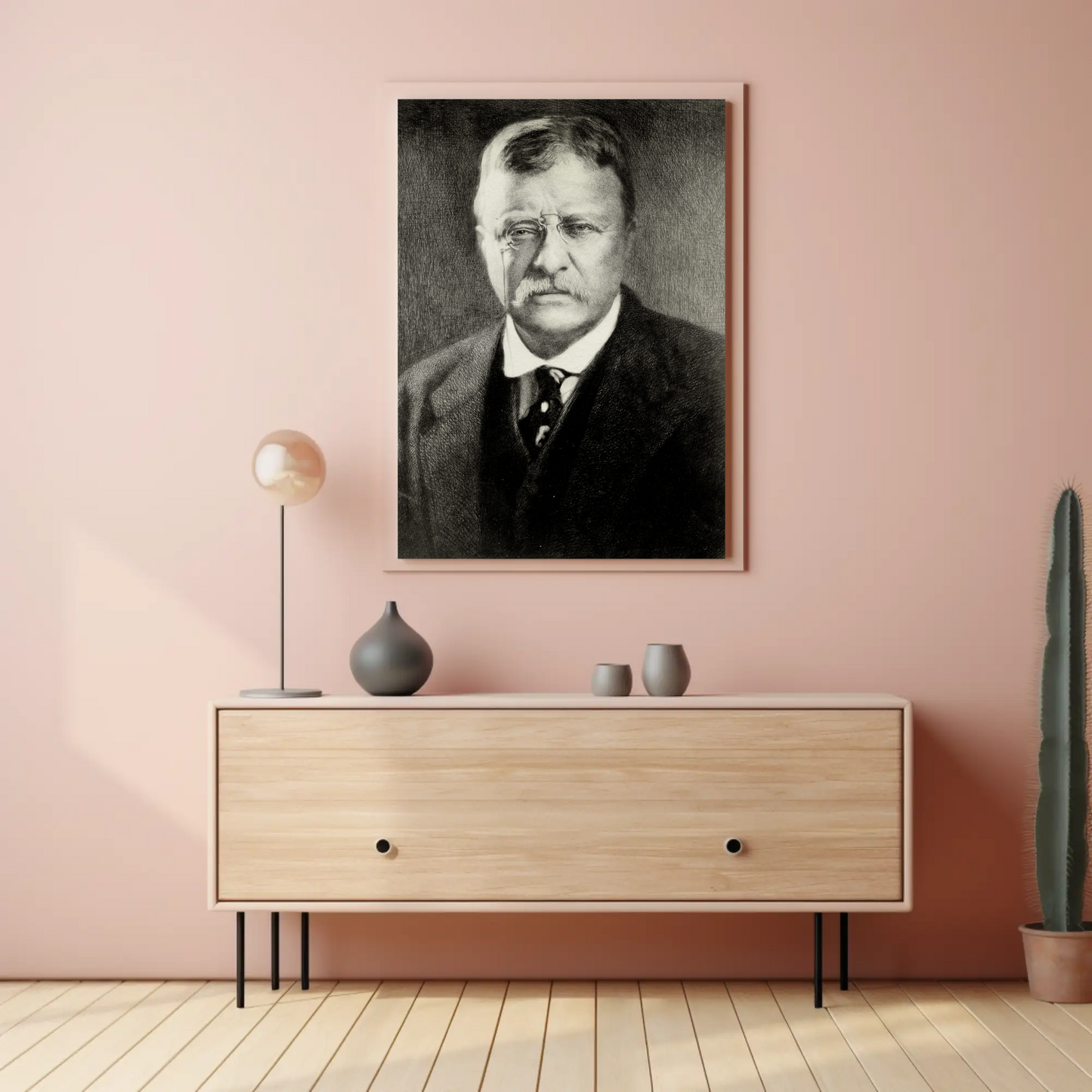 Theodore Roosevelt Portrait Drawing Vintage Poster
