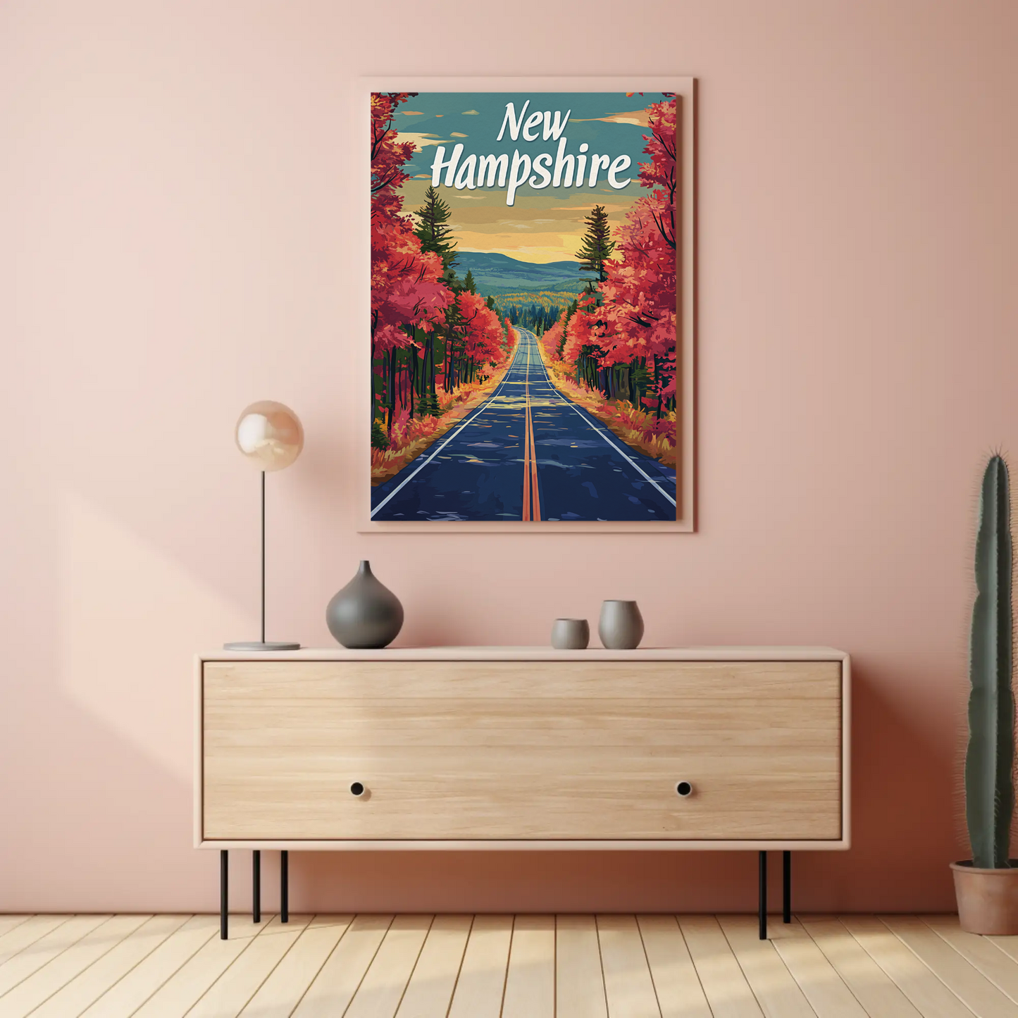 New Hampshire Autumn Road Vintage Poster