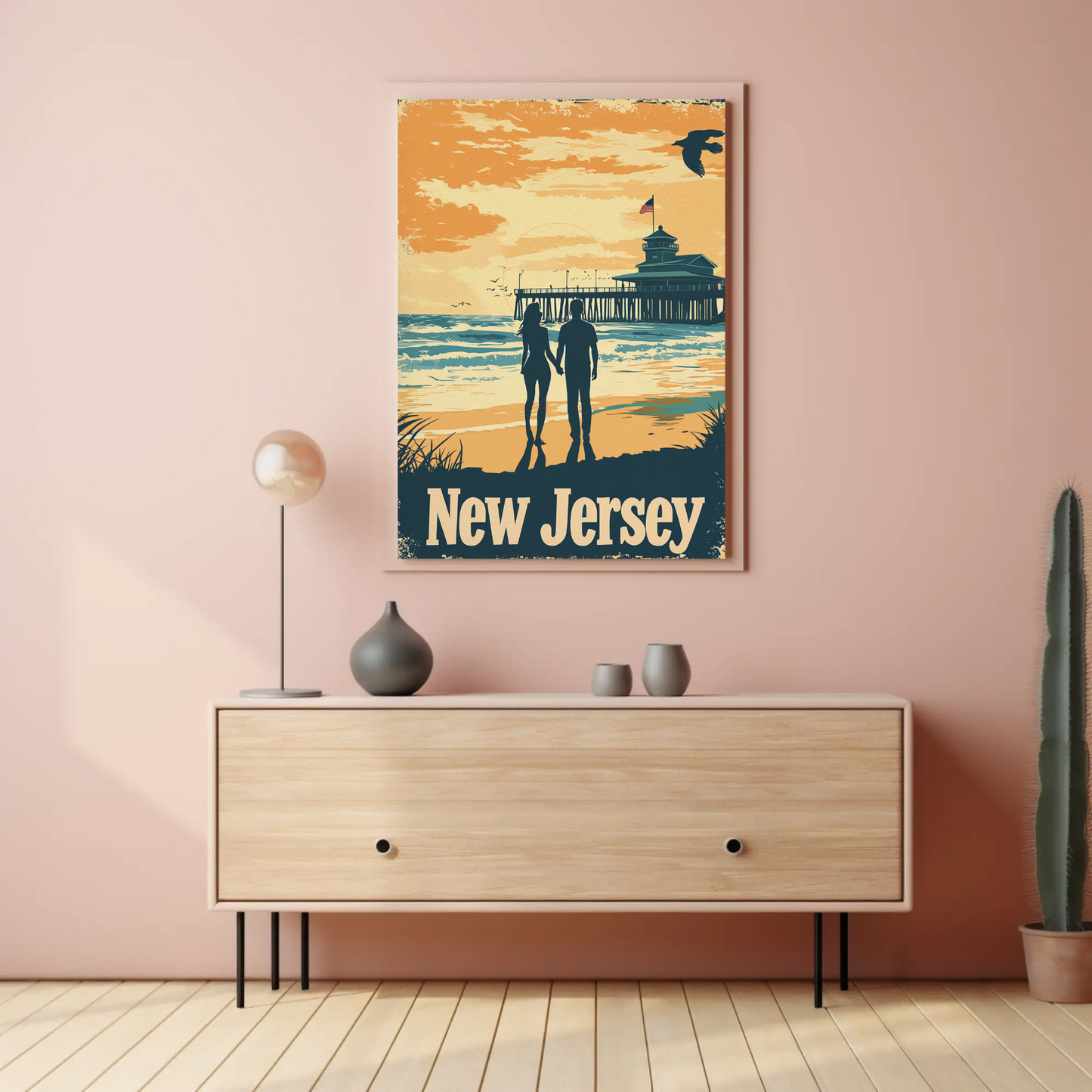 New Jersey Beach Couple Vintage Poster