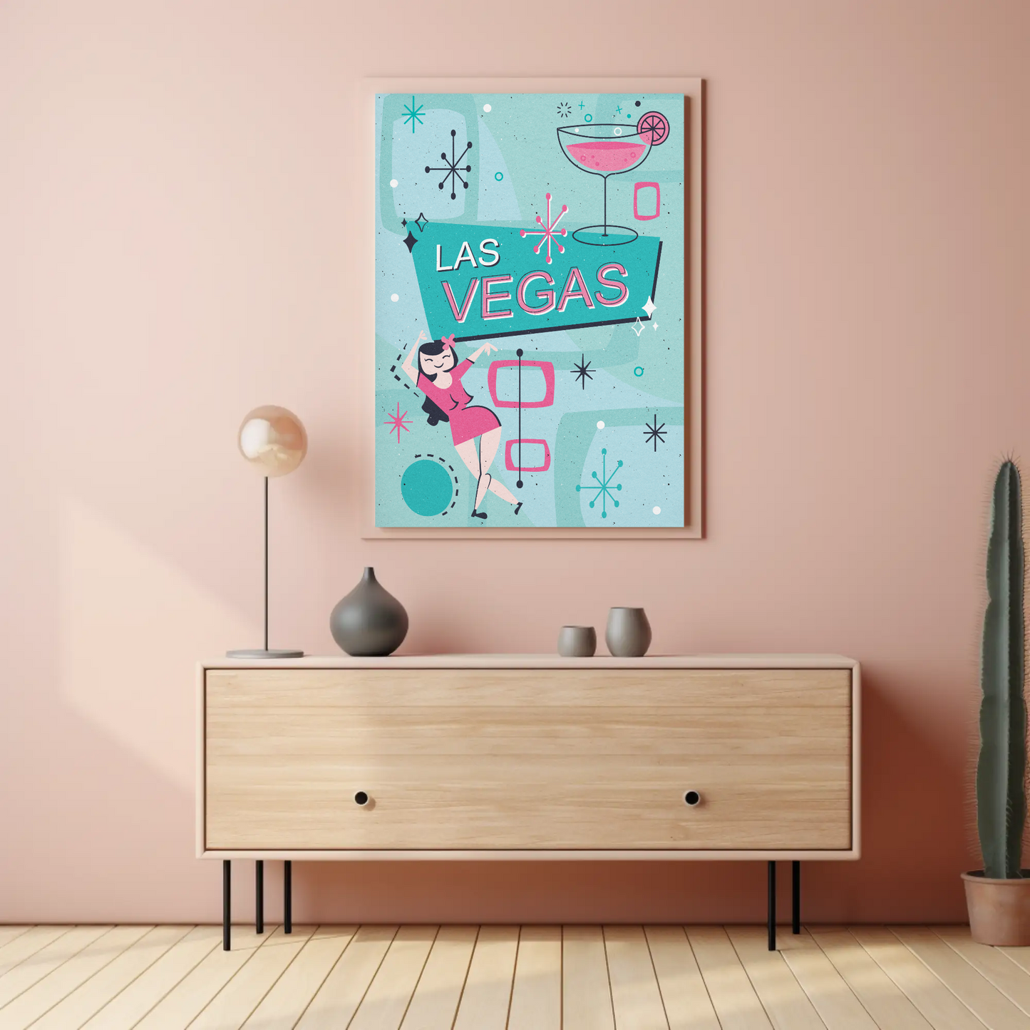 Las Vegas Retro Girl Martini Sign Midcentury Poster