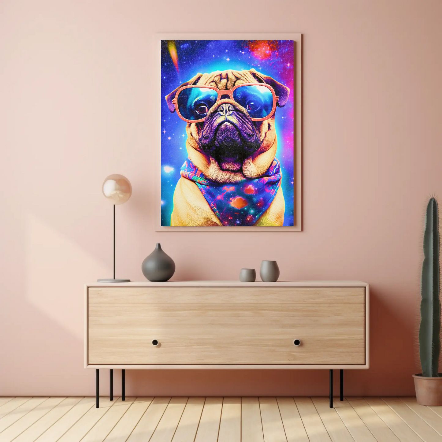 Space Pug Dog Neon Galaxy Glasses Cool Poster Art