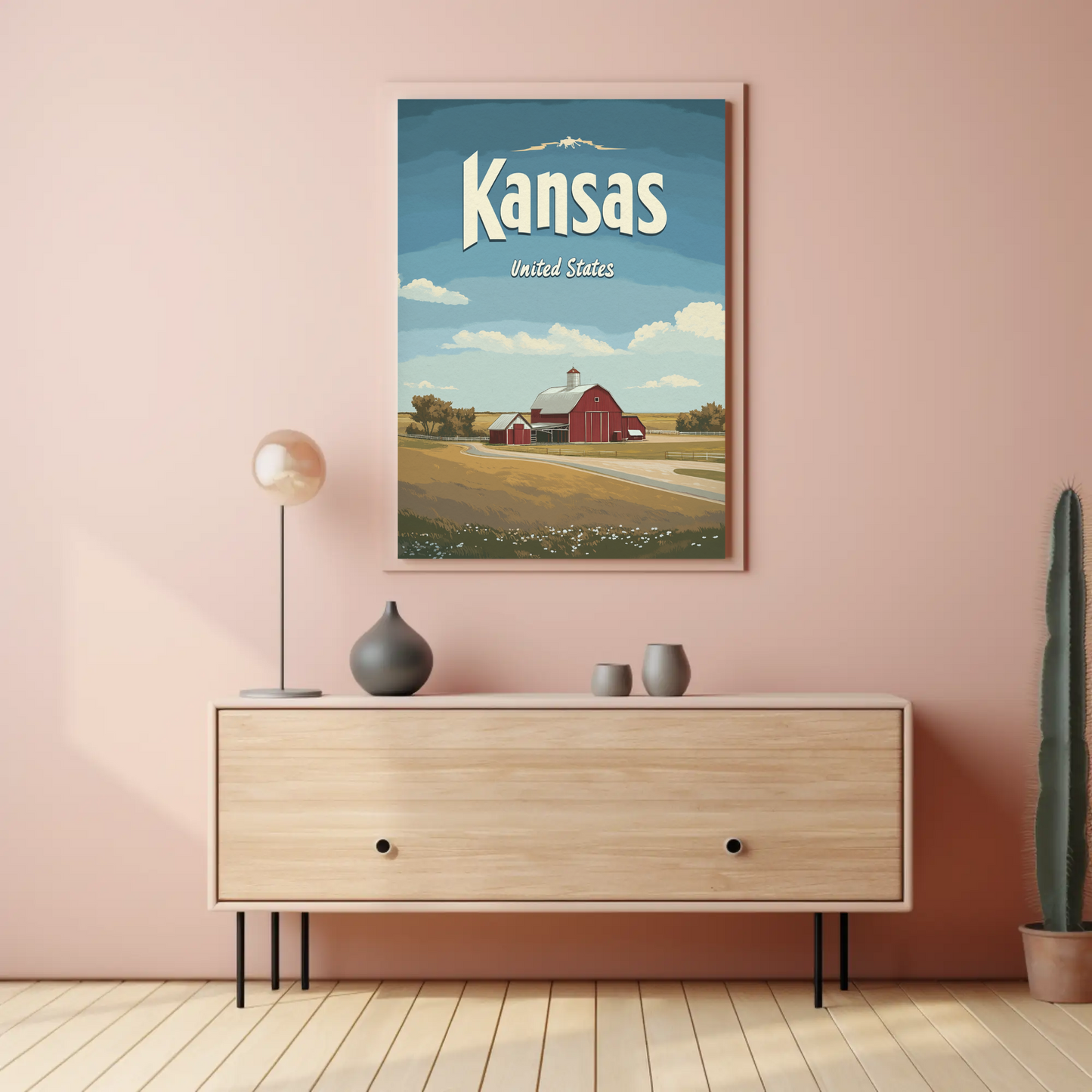 Kansas Farmstead Flat Design Vintage Poster