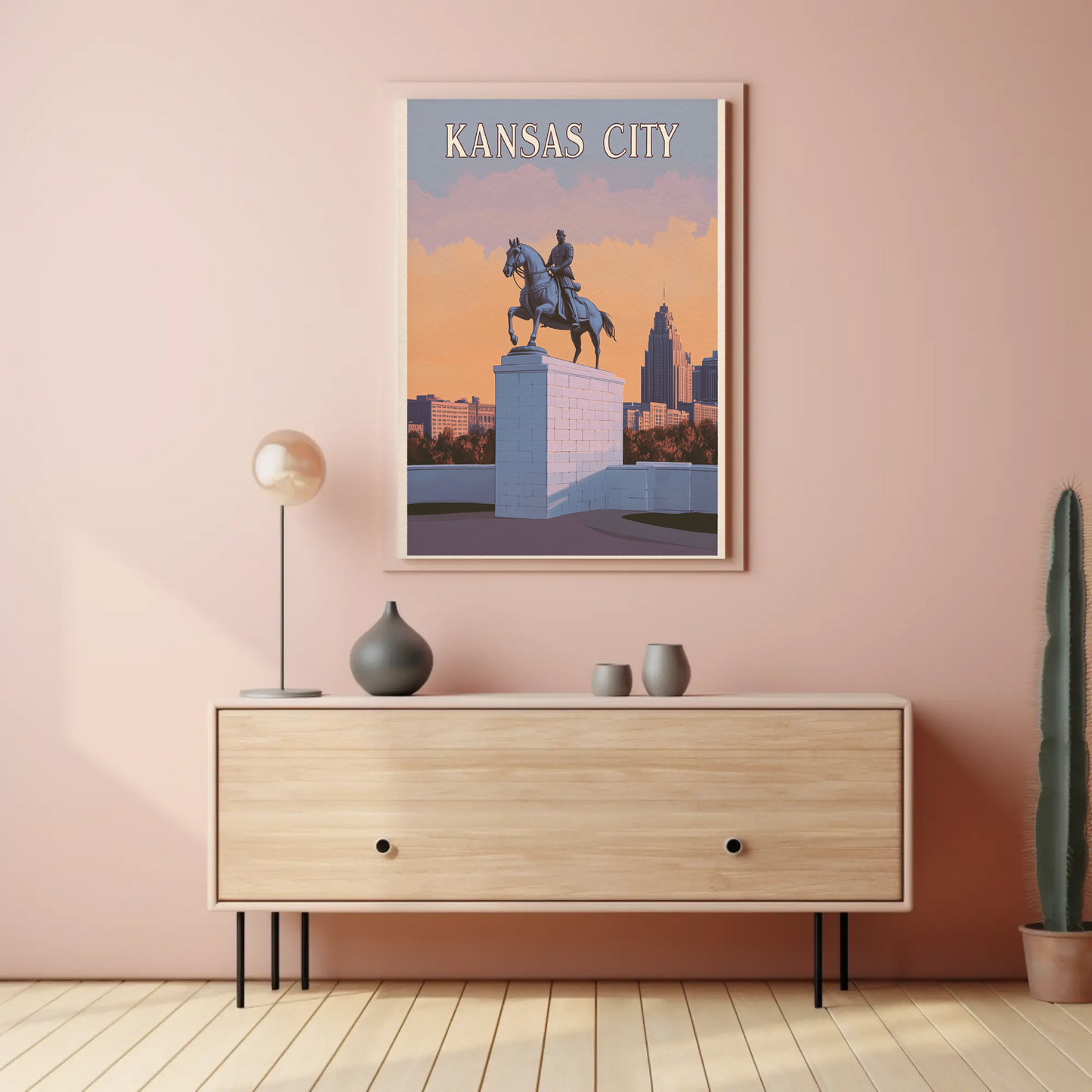 Kansas City Vintage Poster Sunset Statue