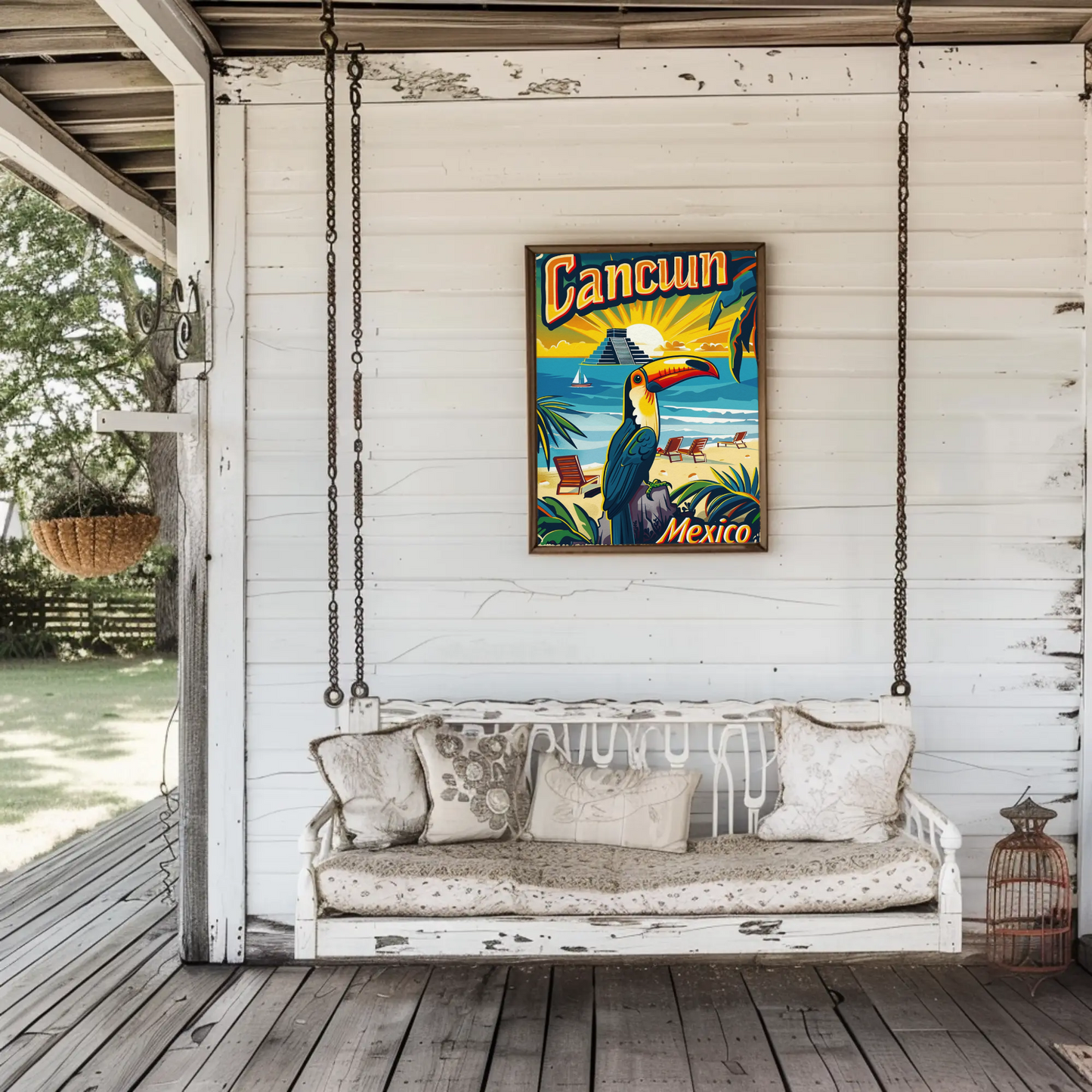 Tropical Sunset in Cancun Vintage Poster