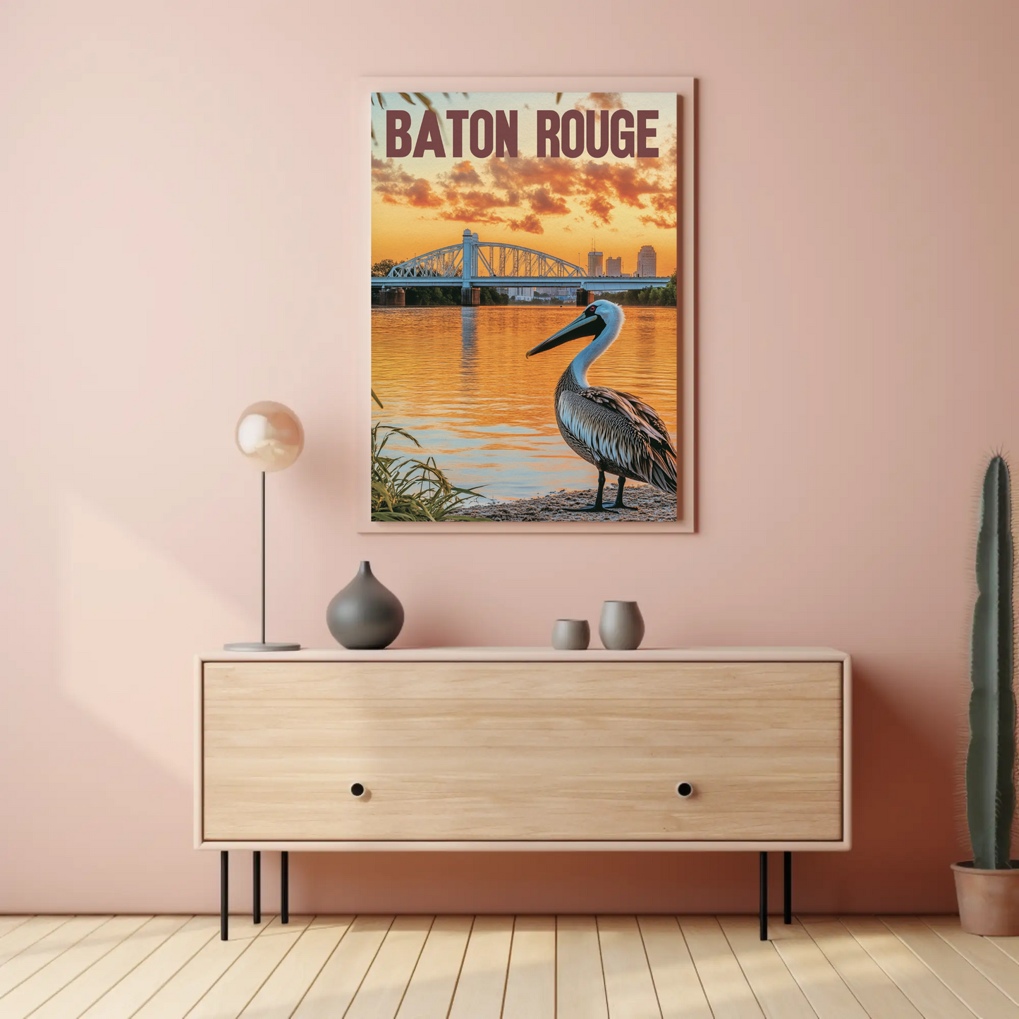 Vintage Travel Poster - Baton Rouge Pelican Sunset
