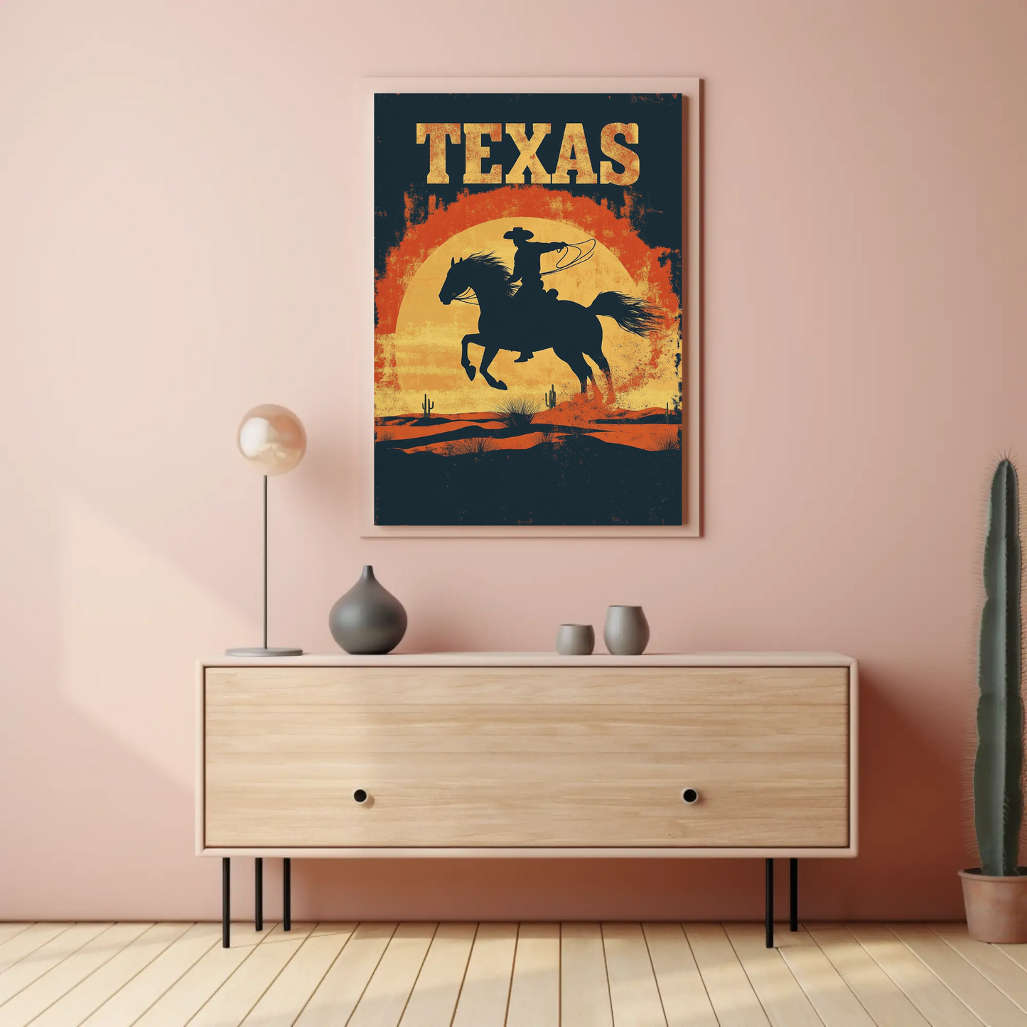 Texas Cowboy Sunset Vintage Travel Poster