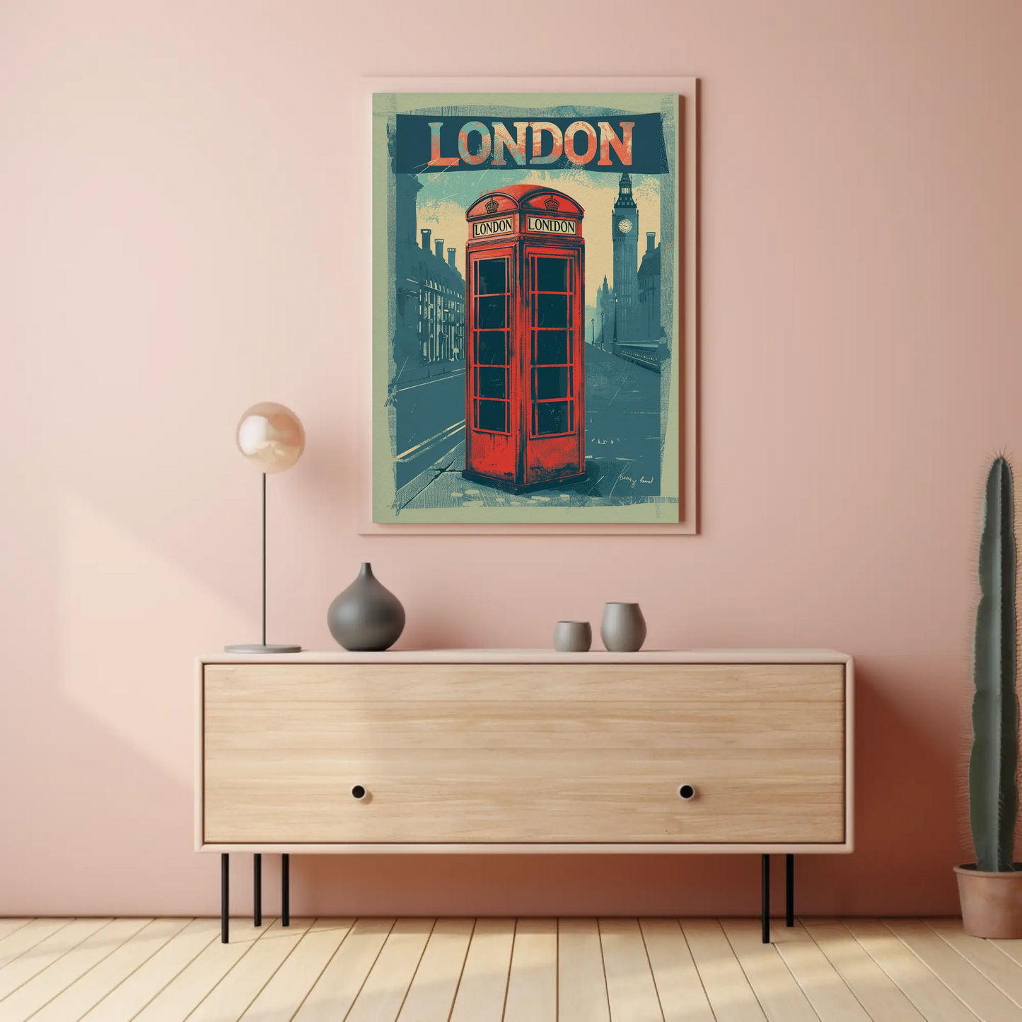London Vintage Travel Poster - Phone Booth