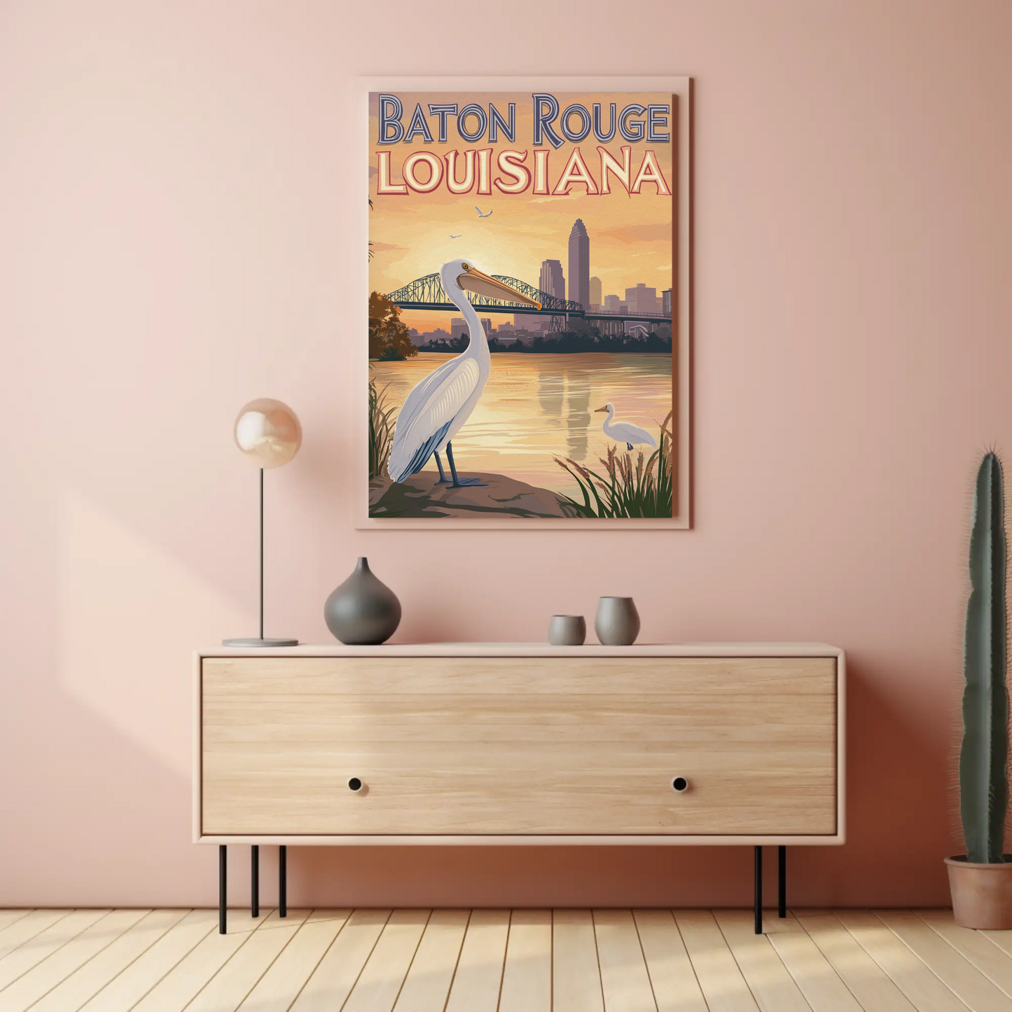 Baton Rouge Louisiana Pelican Vintage Poster