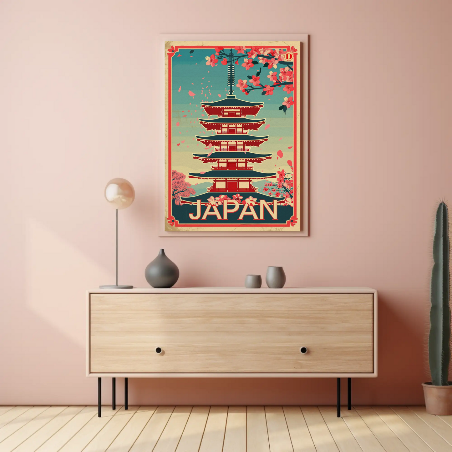 Japan Vintage Travel Poster - Cherry Blossoms