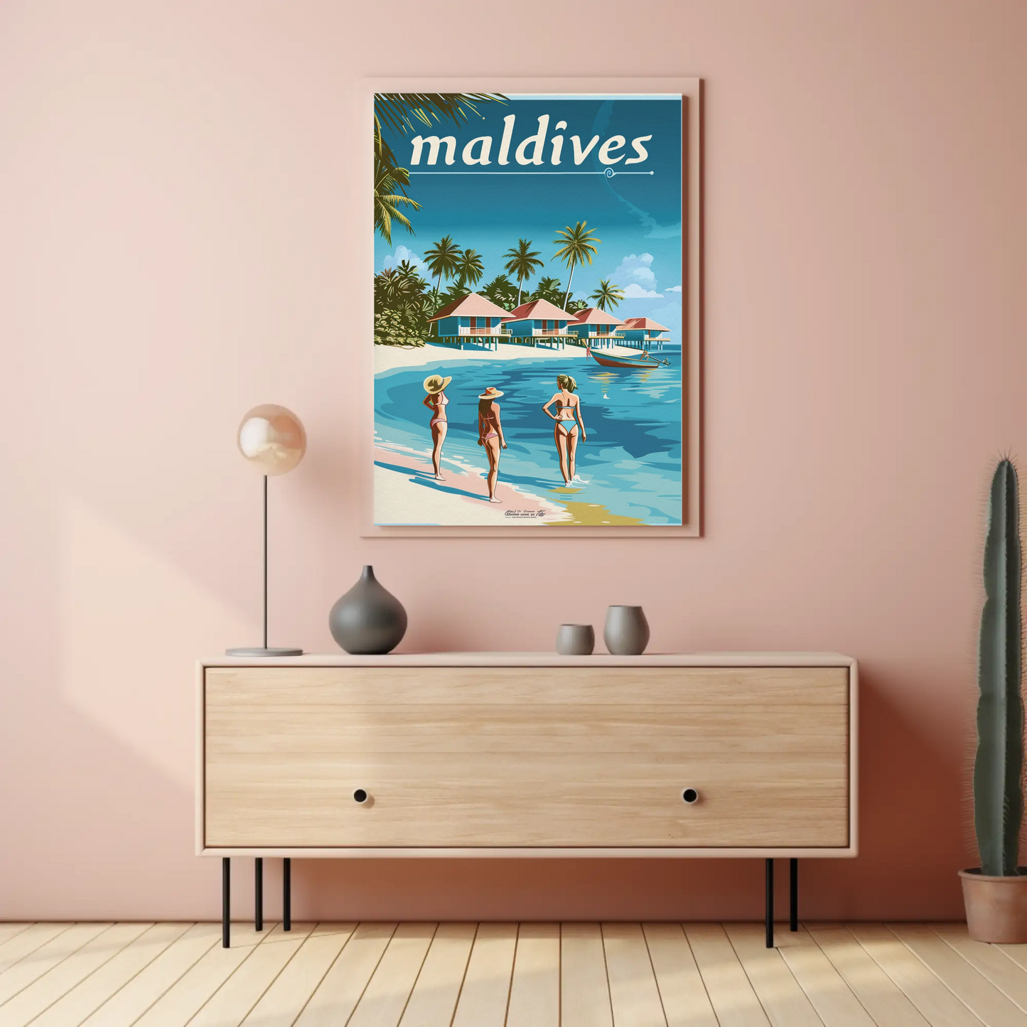Maldives Vintage Travel Poster - Beachside Paradise