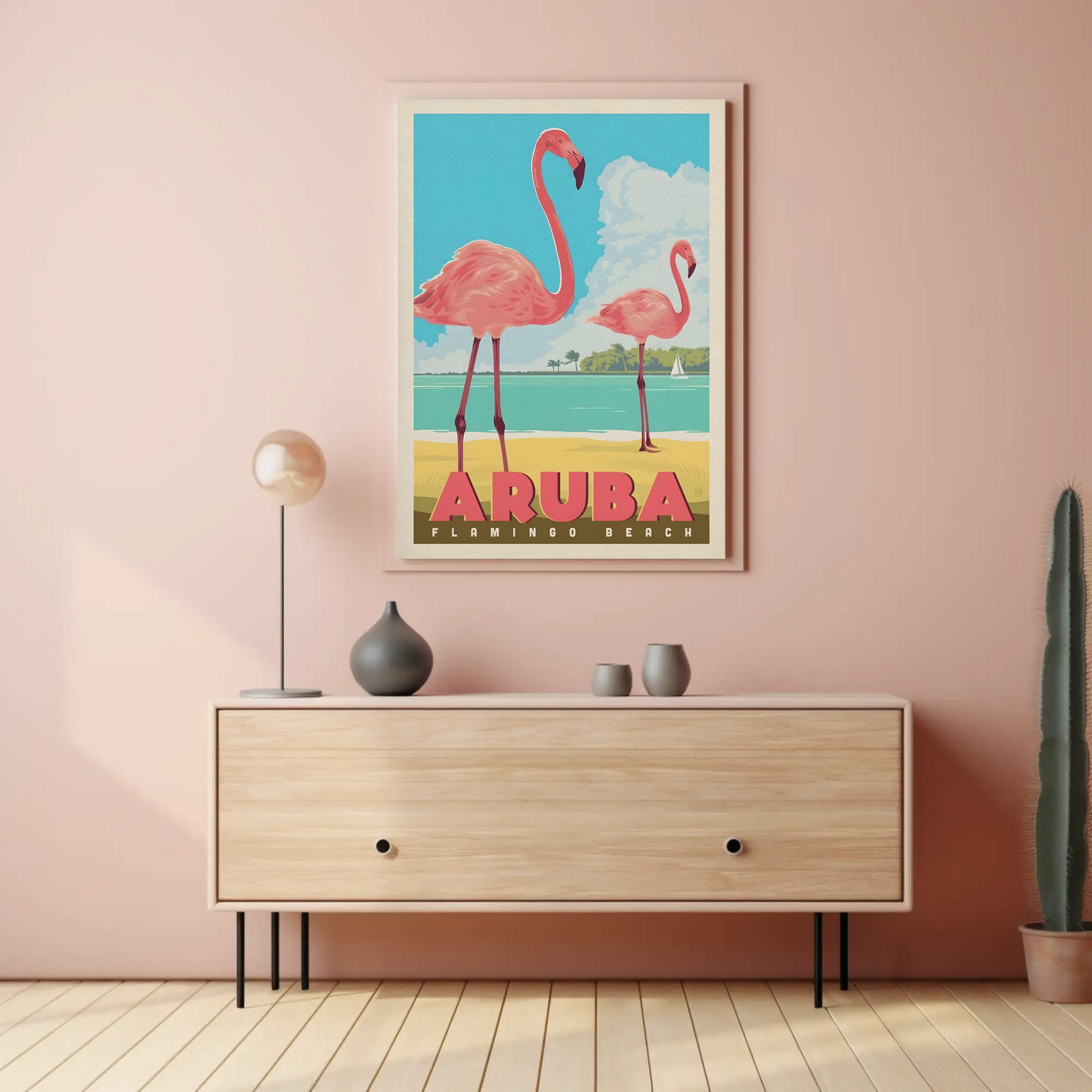Vintage Poster Aruba Flamingo Beach