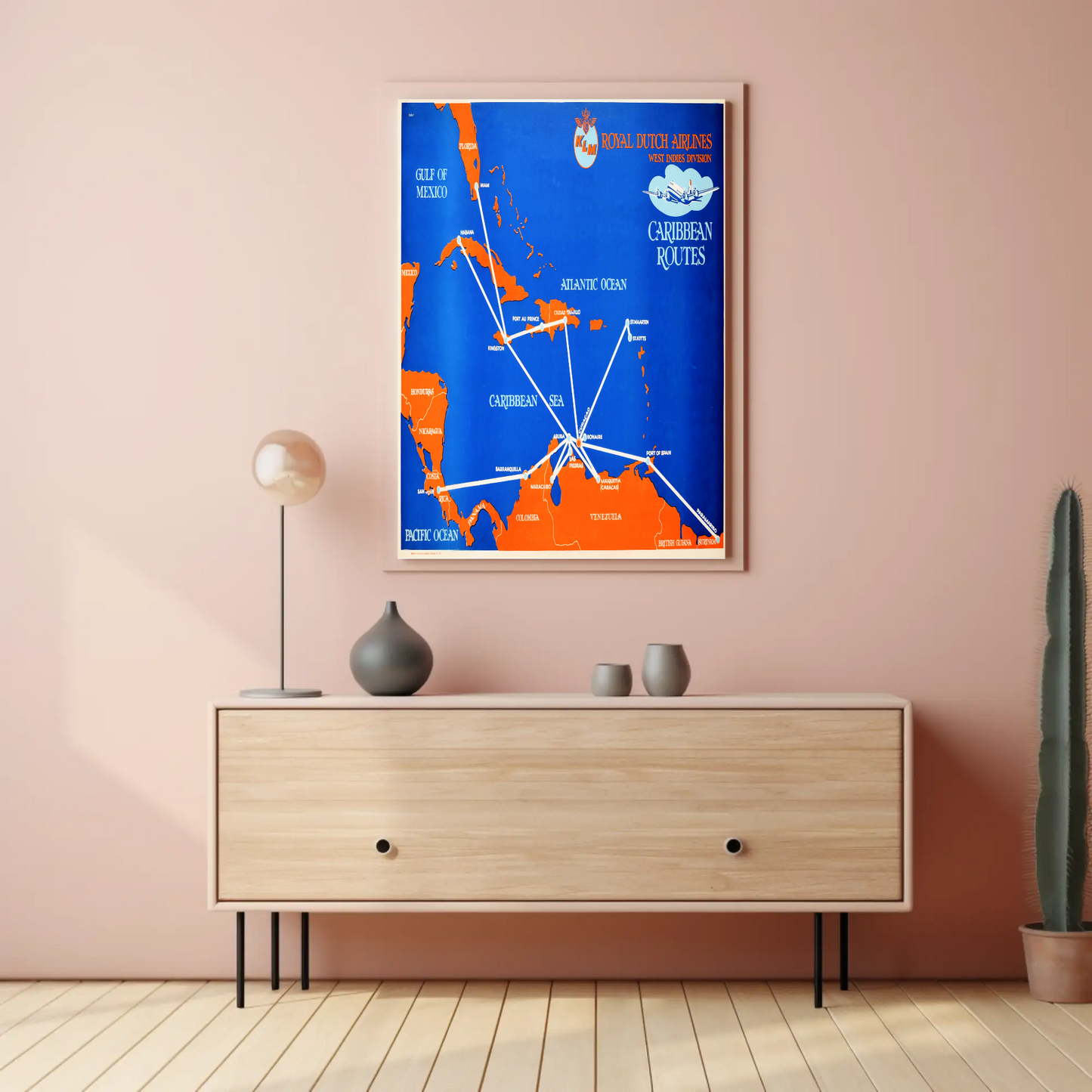 KLM Caribbean Routes Vintage Poster