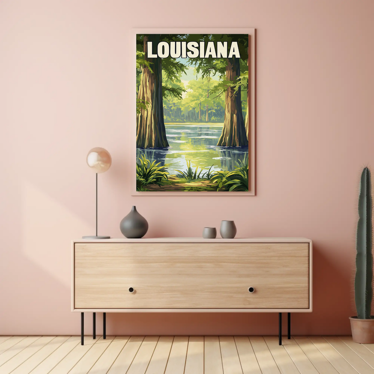 Louisiana - Bayou and Swamp Landscape Vintage Travel Poster