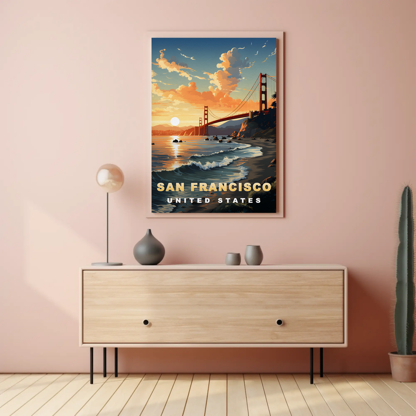 San Francisco Golden Gate Sunset Vintage Travel Poster