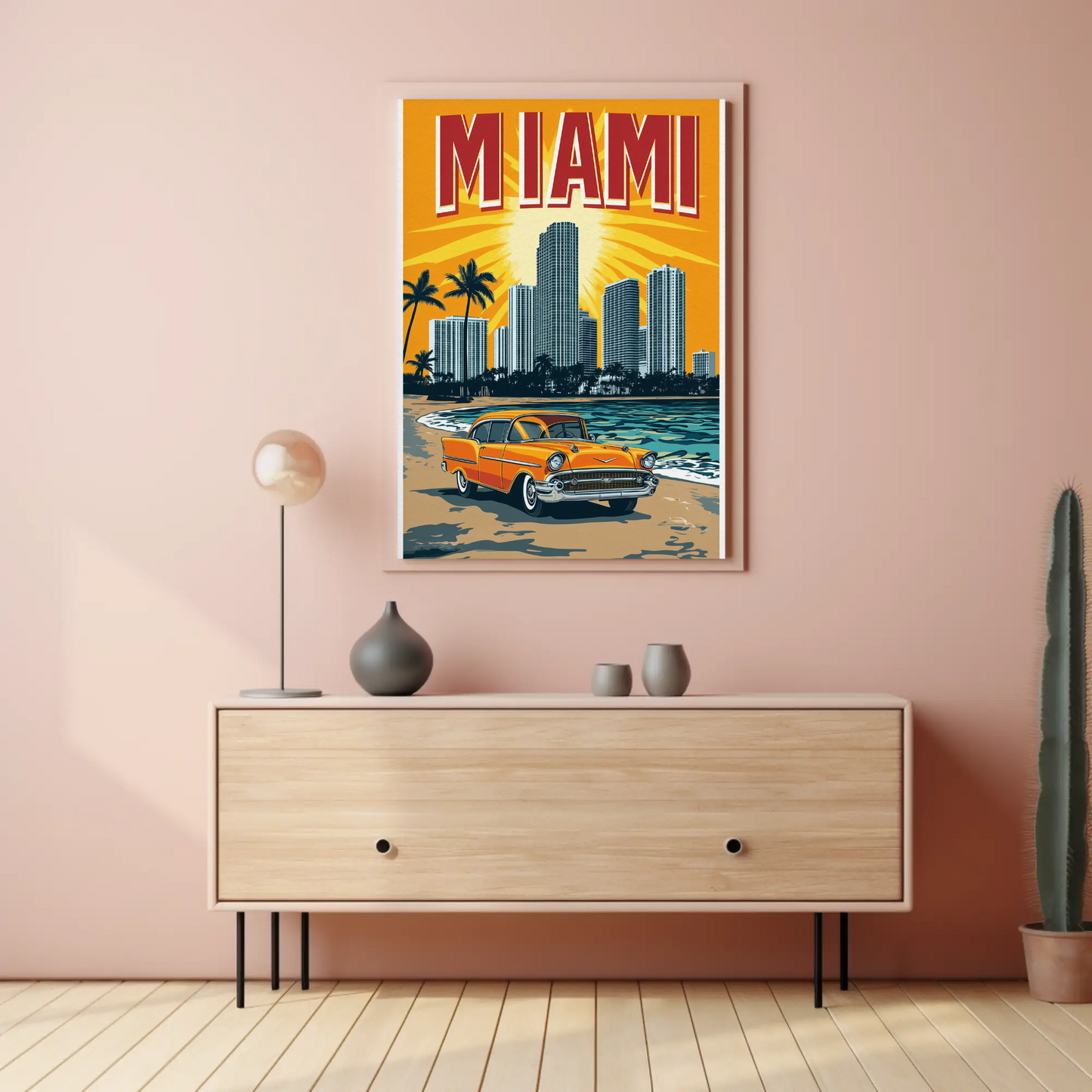Miami Vintage Poster - Classic Car & Beach