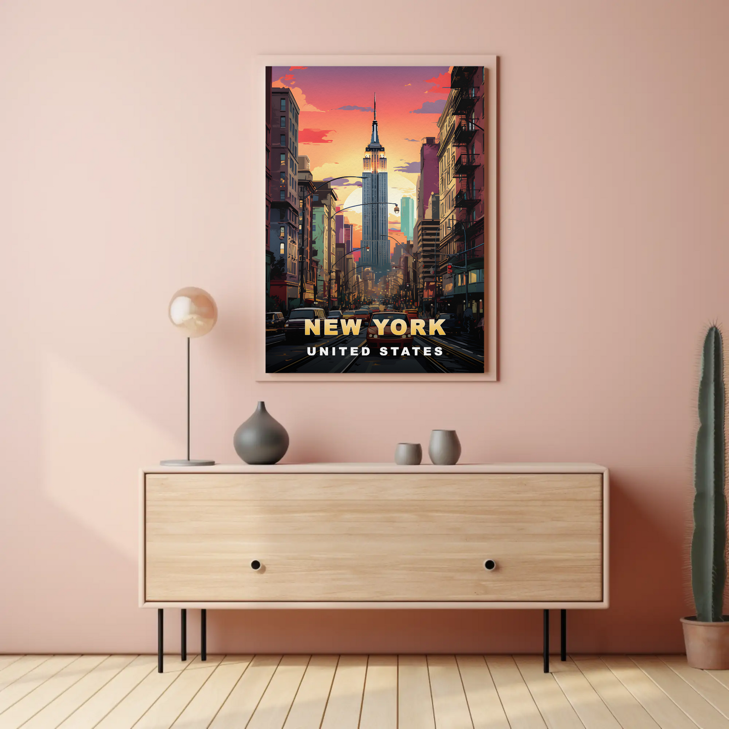 New York Empire State Sunset Vintage Travel Poster