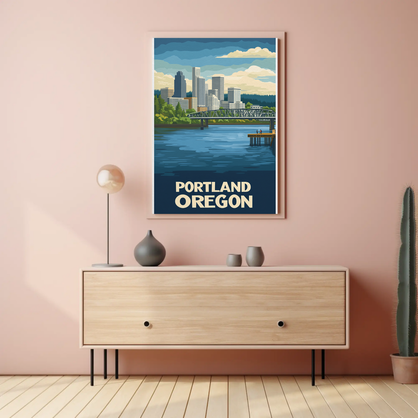 Vintage Travel Poster - Portland Oregon Riverfront