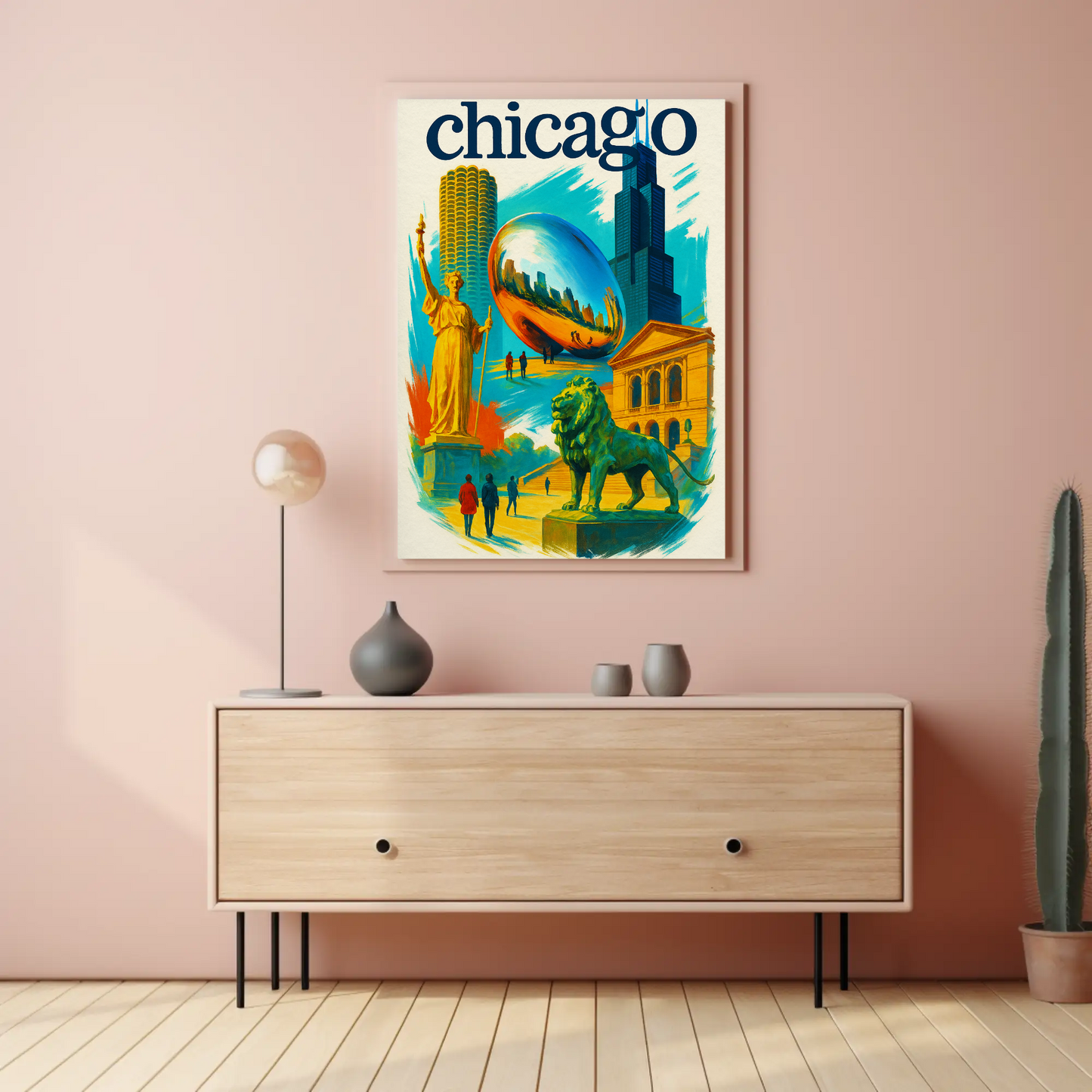 Chicago Lion Bean Willis Art Urban Vintage Travel Poster Wall Art