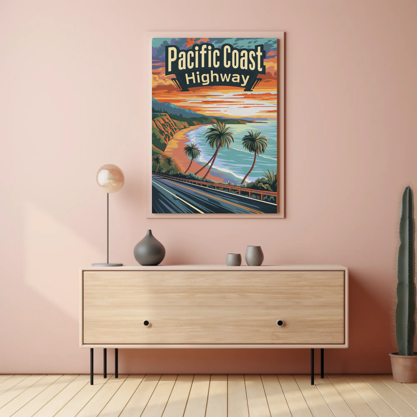 Pacific Coast Highway Vintage Poster - Beach Cliffs