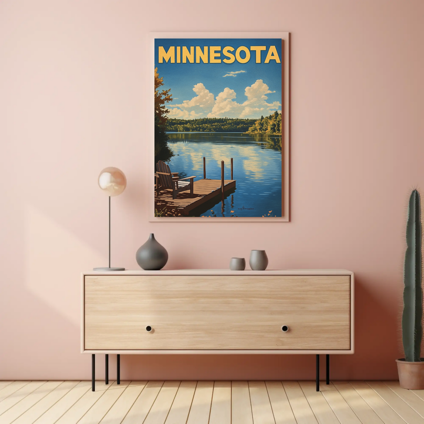 Minnesota Vintage Poster - Lakeside Dock View