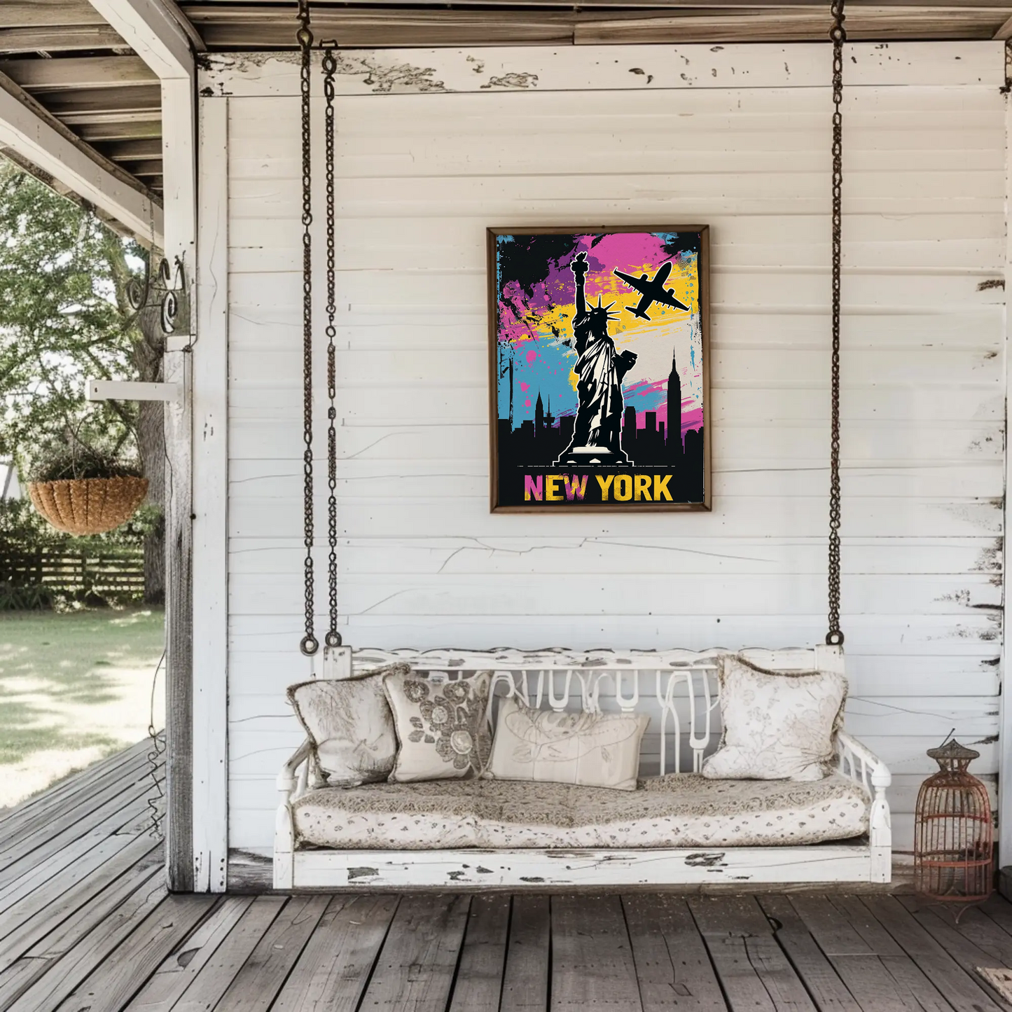 New York Skyline and Statue of Liberty Vintage Style Poster