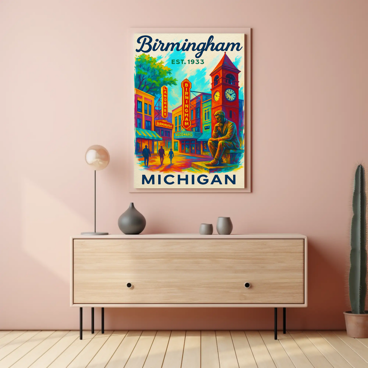Birmingham Michigan Est. 1933 Wall Art Vintage Travel Poster