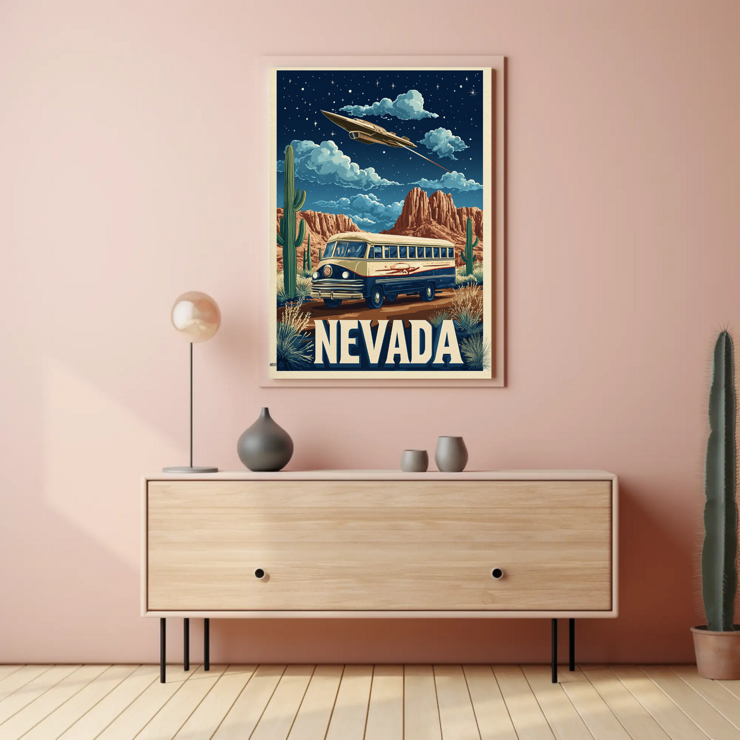 Vintage Poster Nevada Desert Bus UFO